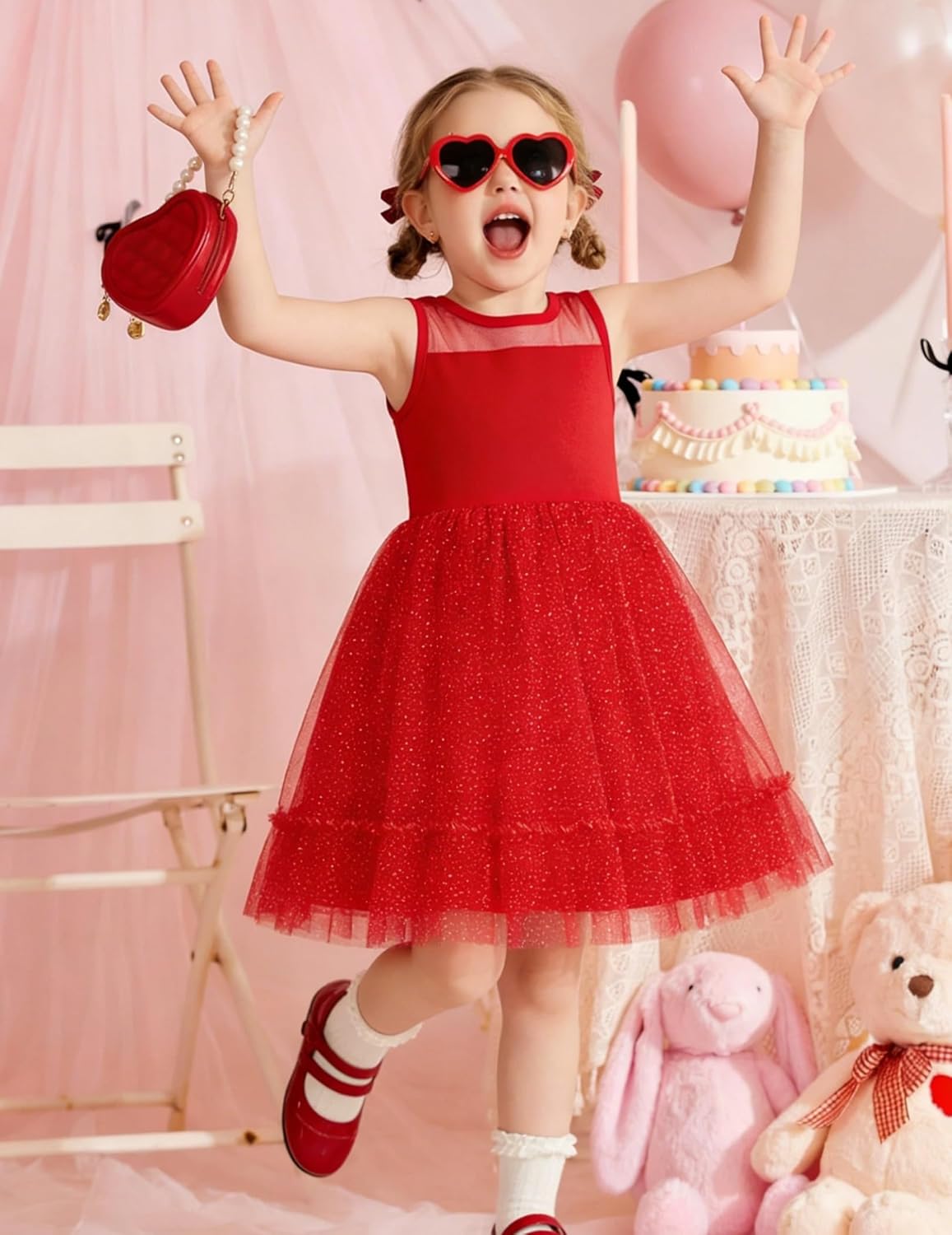 Arshiner Toddler Sleeveless Formal Dress Fancy Cute Tulle Glitter Party Holiday Kids Dresses - Image 3