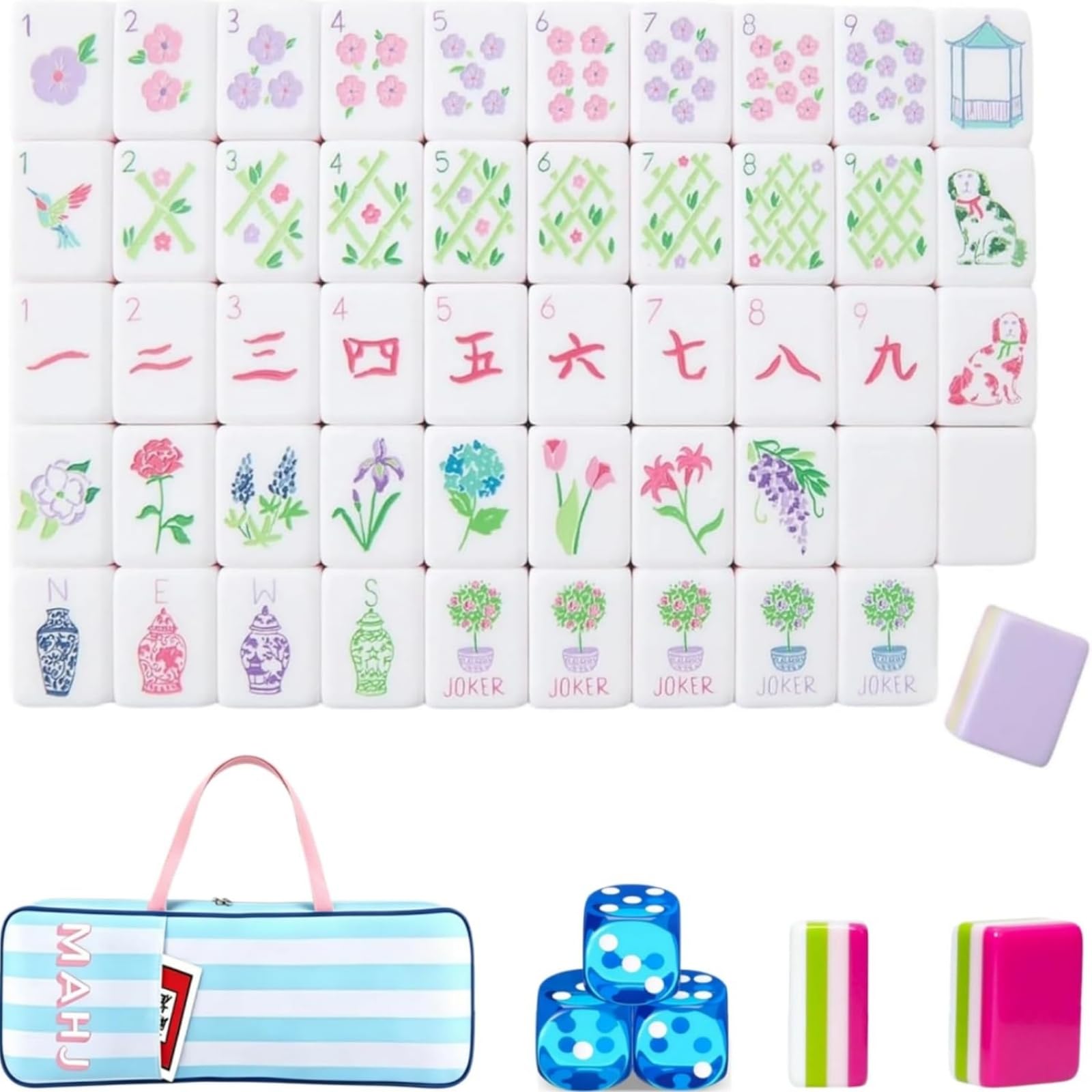 Pealeaf 4 Layer Mahjong Tiles Set - Complete American Mahjong Tiles Set with 160 Acrylic Tiles and Carrying Bag, Full Size Strategy Board Game for Adults, Family Game Nights and Social Play (F)