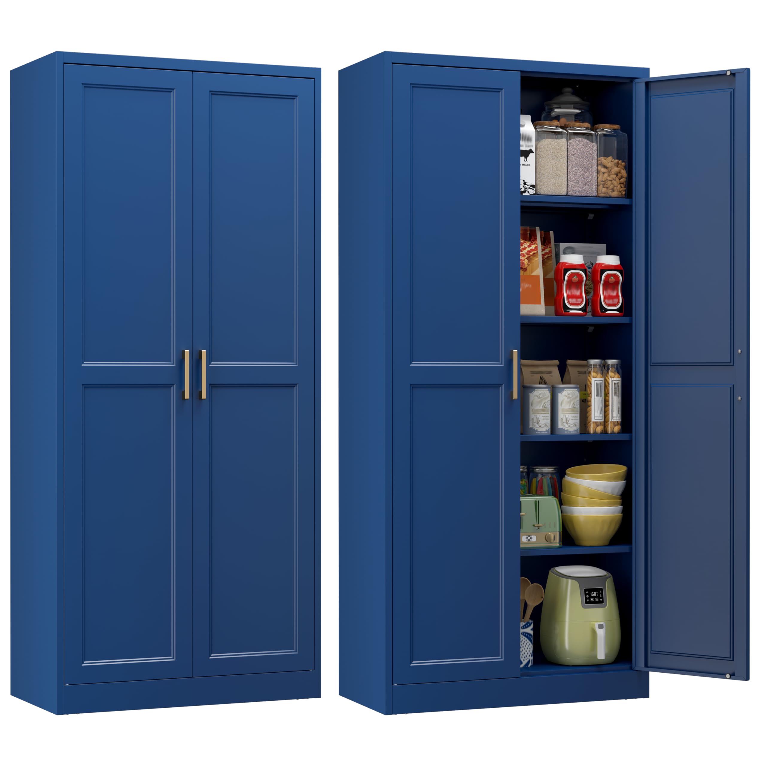 Polup 71" Blue Metal Kitchen Pantry Storage Cabinet with Doors and Shelves