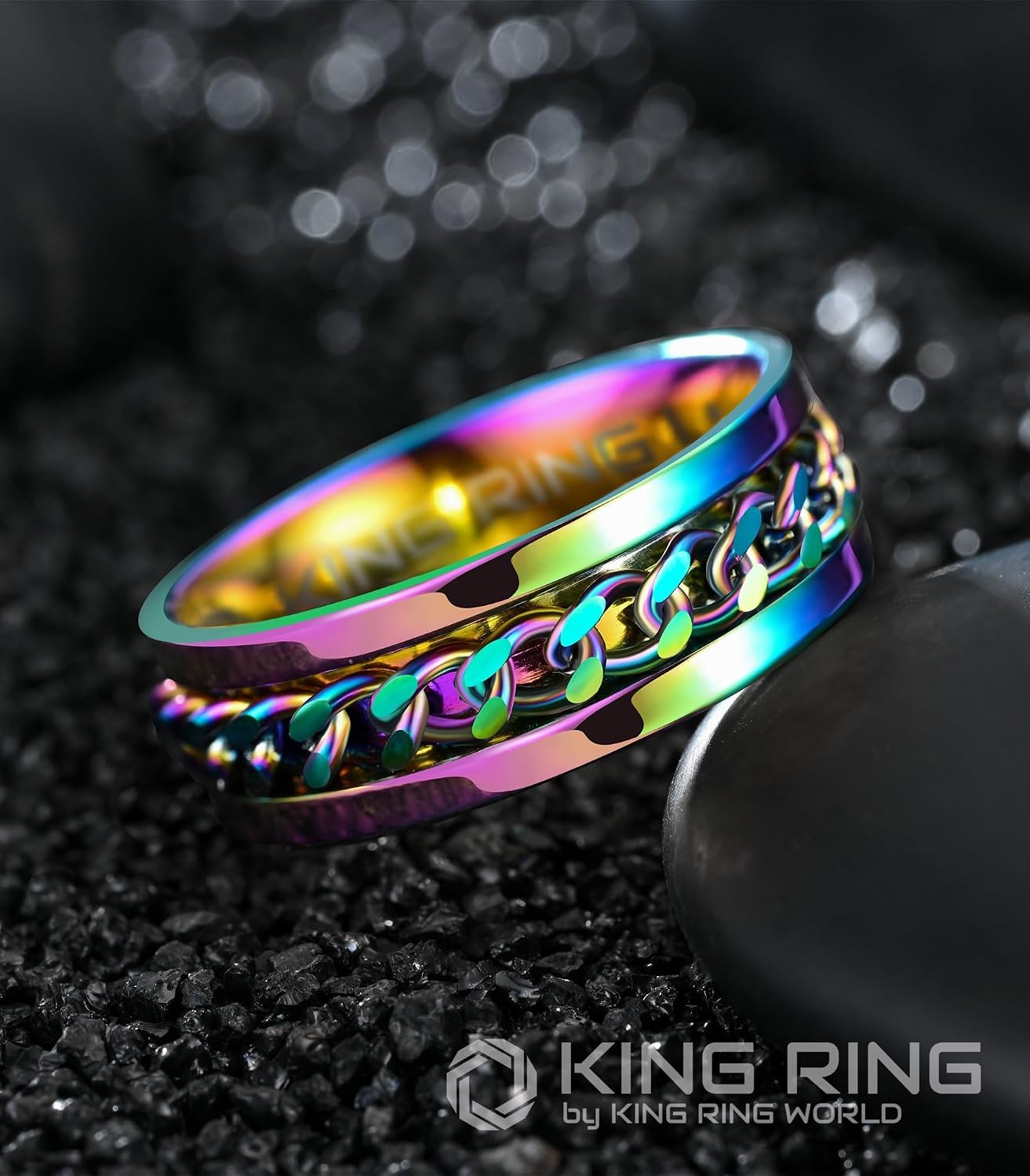 King Ring 8mm Spinner Ring – Chain Fidget Ring for Men & Women, Stainless Steel Spinning Fidget Ring, Fidget Spinner, Men Rings