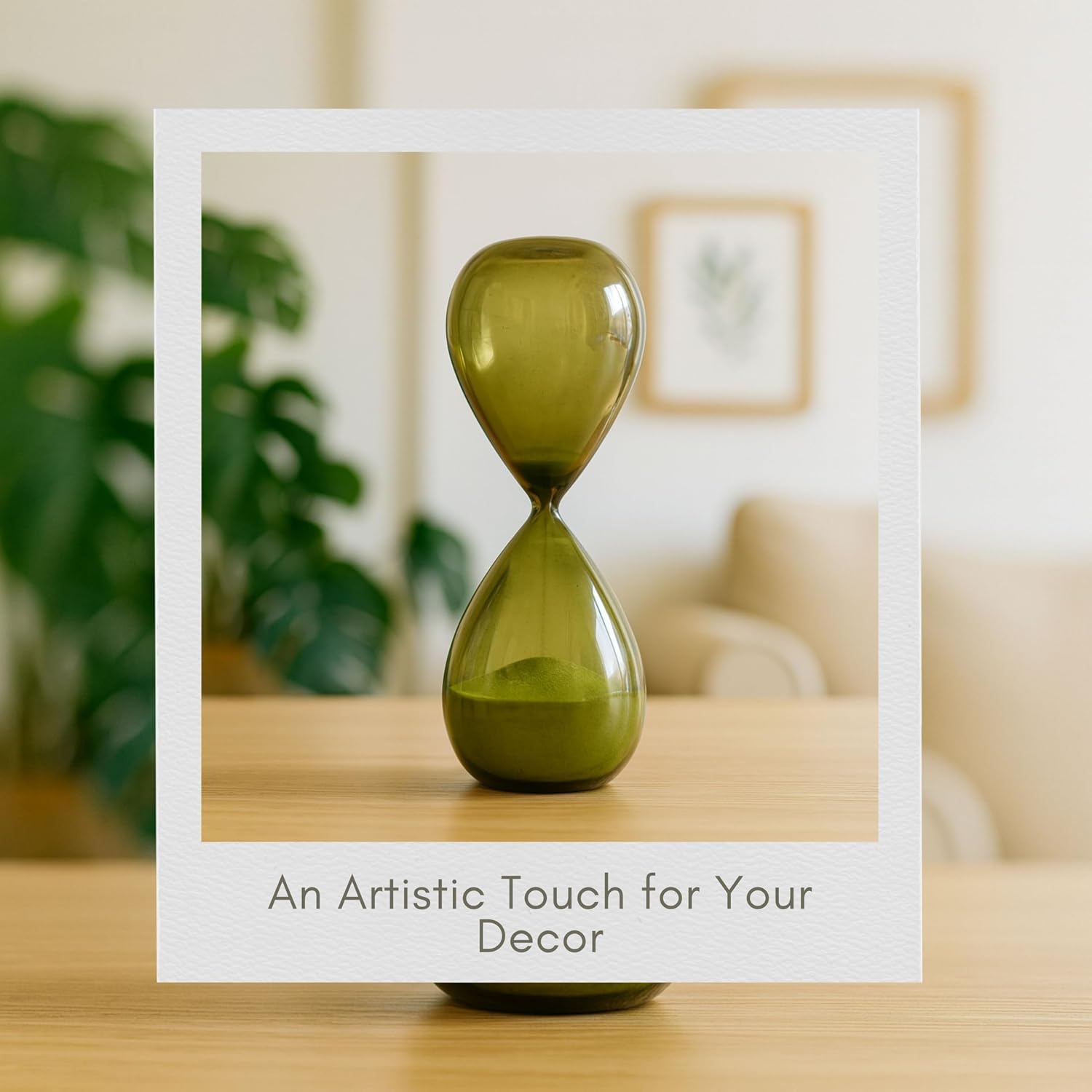 Hourglass for Home Decor – Modern Sculpture Decor, Elegant Glass Accent for Living Room, Office, or Bookshelf Display, Contemporary Sculpture for Coffee Table Styling – 12", Sage Green