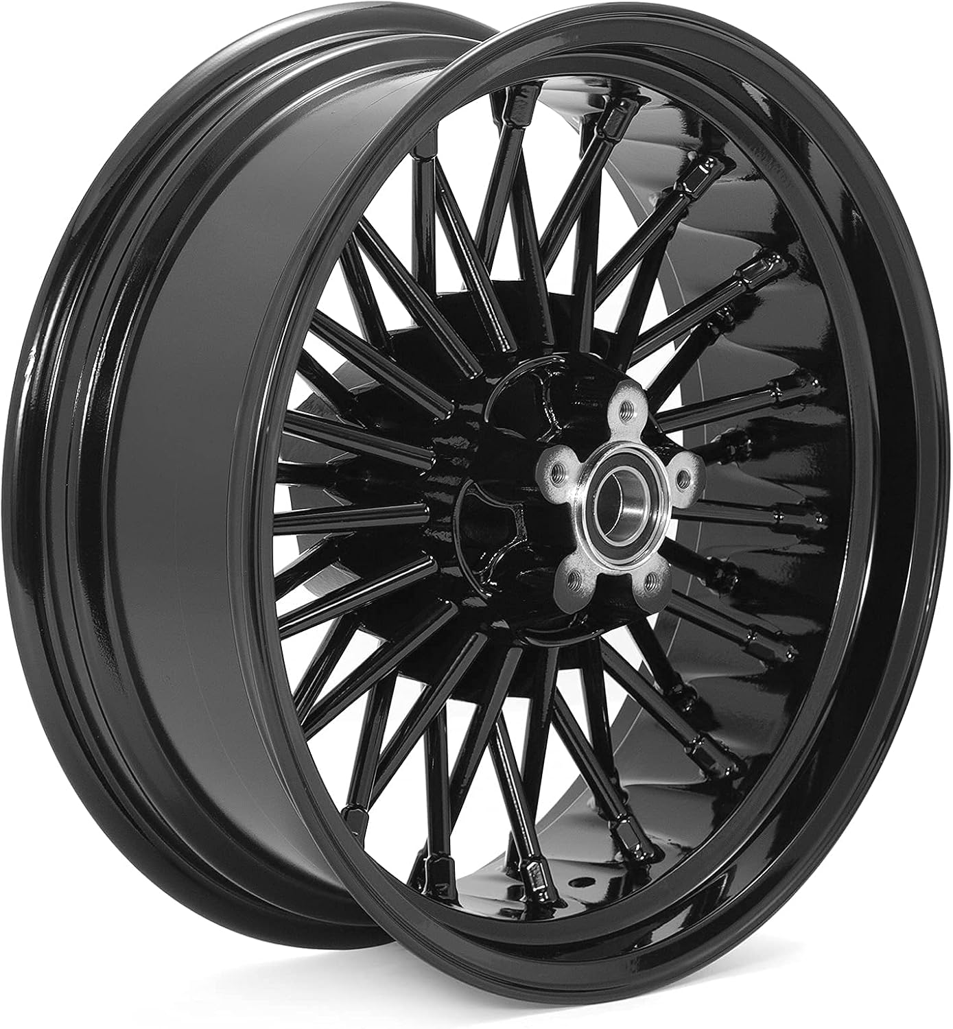 TOFR 16inch Gloss Black Rear Wheel Rim Fat King Spokes Tubeless For Harley Softail Standard Custom Night Train Springer 06-10 Fat Boy 06-17 Dyna Super Glide Low Rider Street Bob Wide Glide 06-17