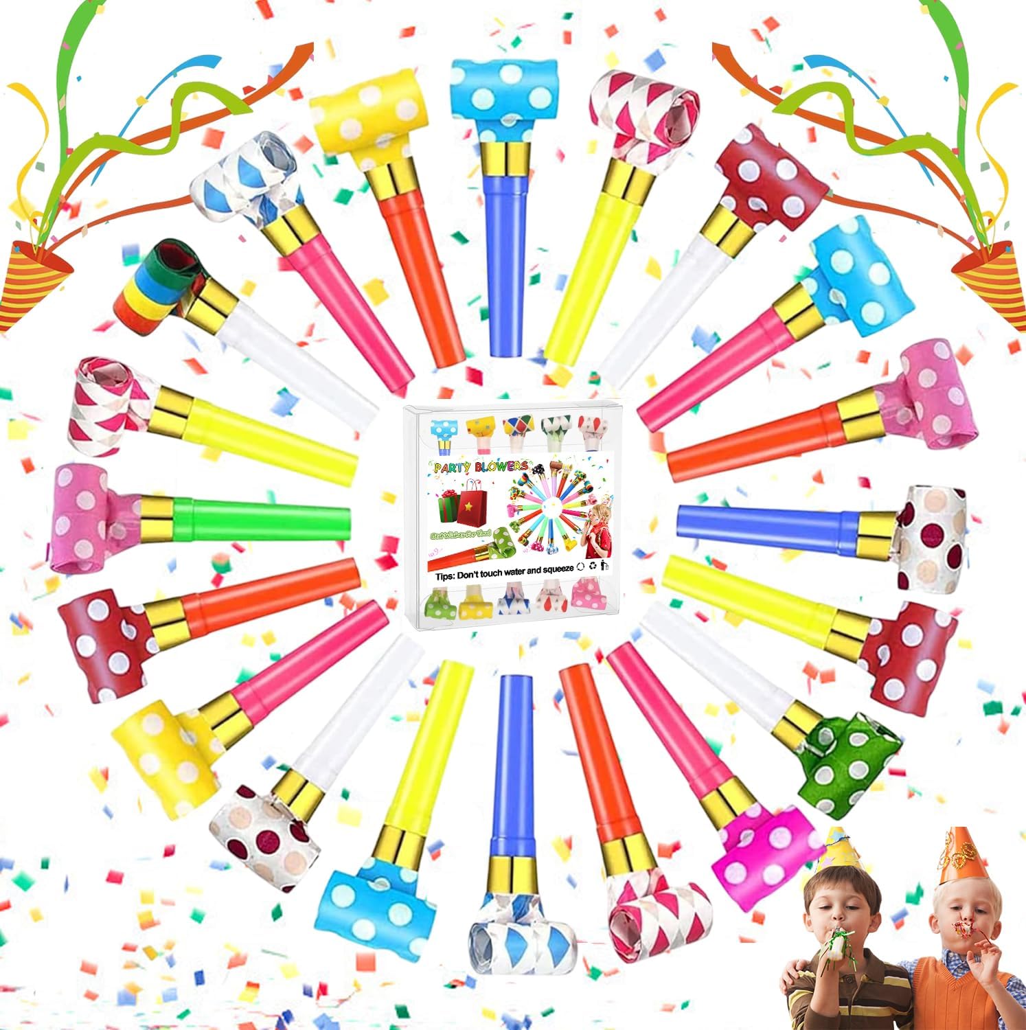 Party Blowers, 20 Pcs Party Whistles Blowouts Noisemakers Colourful Plastic Loot Bag Filler Noise Toy, For Kids Or Adults Party Horns Noisemakers Musical Blowouts Party, Birthdays, Weddings