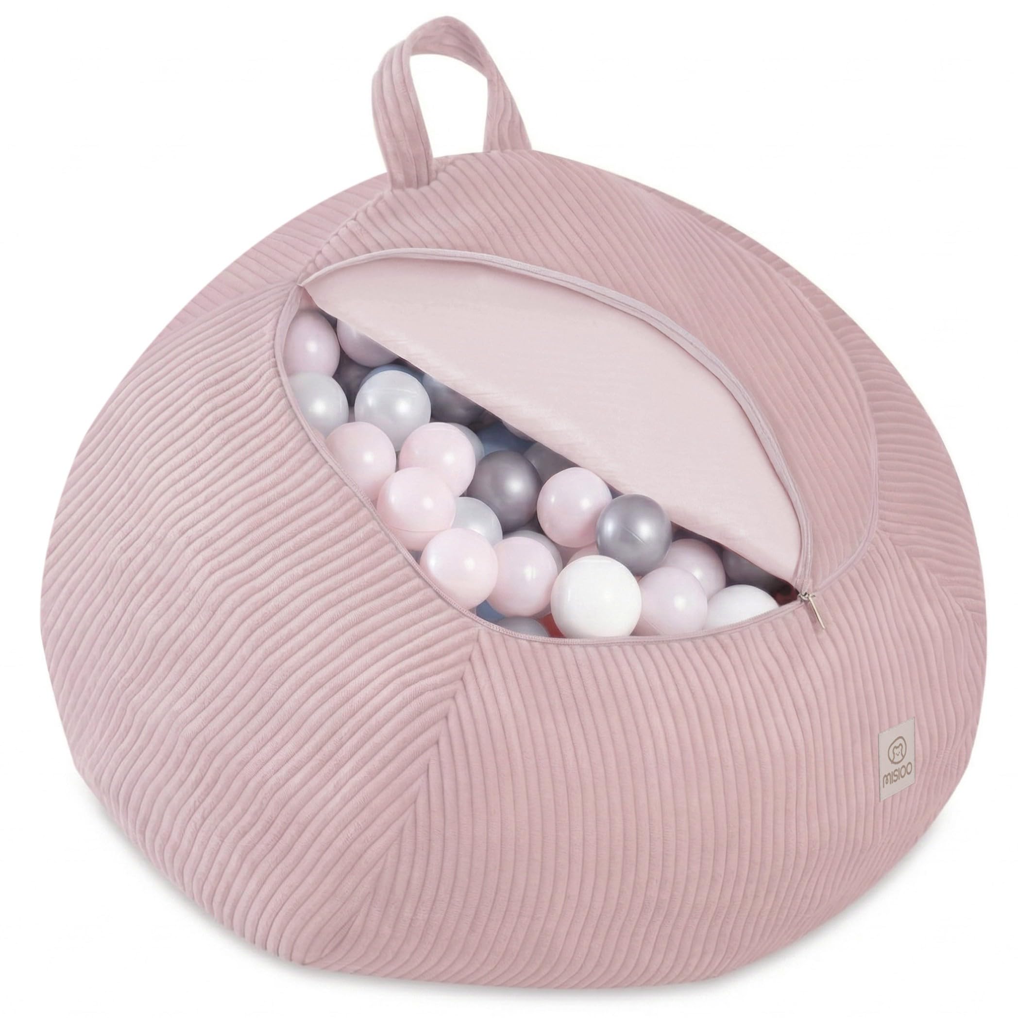 MISIOO Fodera per pouf per bambini per animali di peluche – Contenitore per giocattoli & Bean Bag in un unico – Tessuto a corda, lavabile, con chiusura lampo – Organizzatore per la cameretta dei
