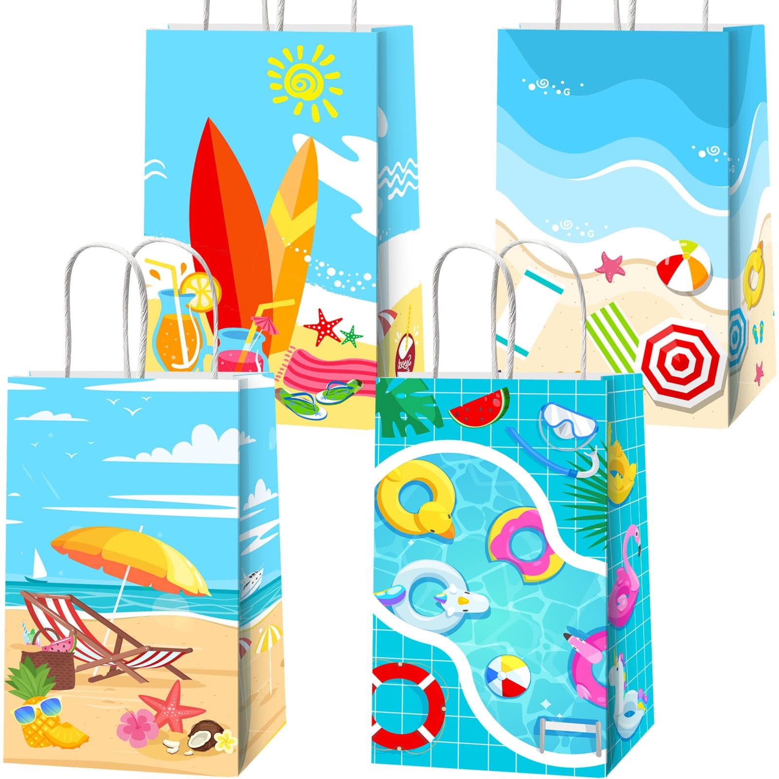 Beach Ball Gift Bags for Beach Party Favors Pool Birthday Goodie Treat Candy Bags with Handles Summer Party Favor Bags for Beach Happy Birthday Baby