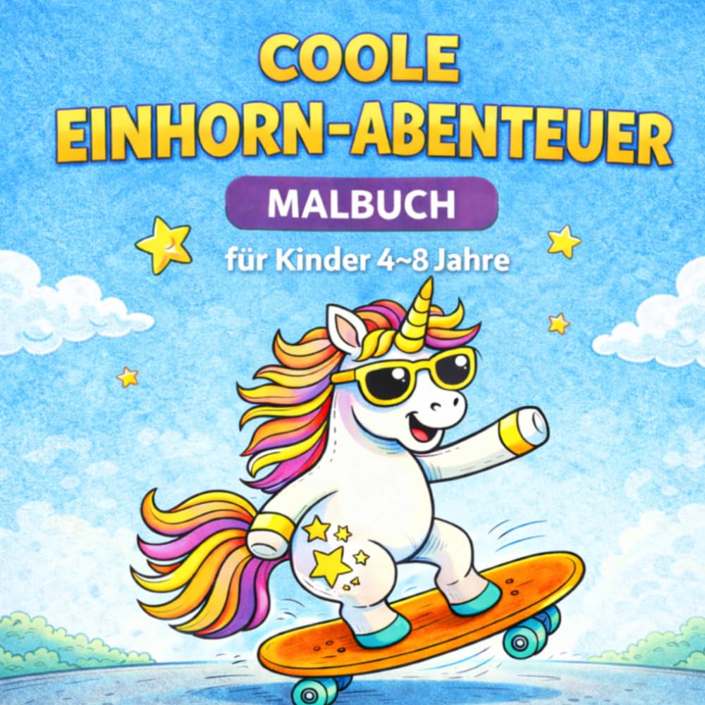 Cooles Einhorn-Abenteuer: Einhorn Malbuch für Kinder 4–8 Jahre | 52 Ausmalbilder | Einseitig | Für Mädchen & Jungen