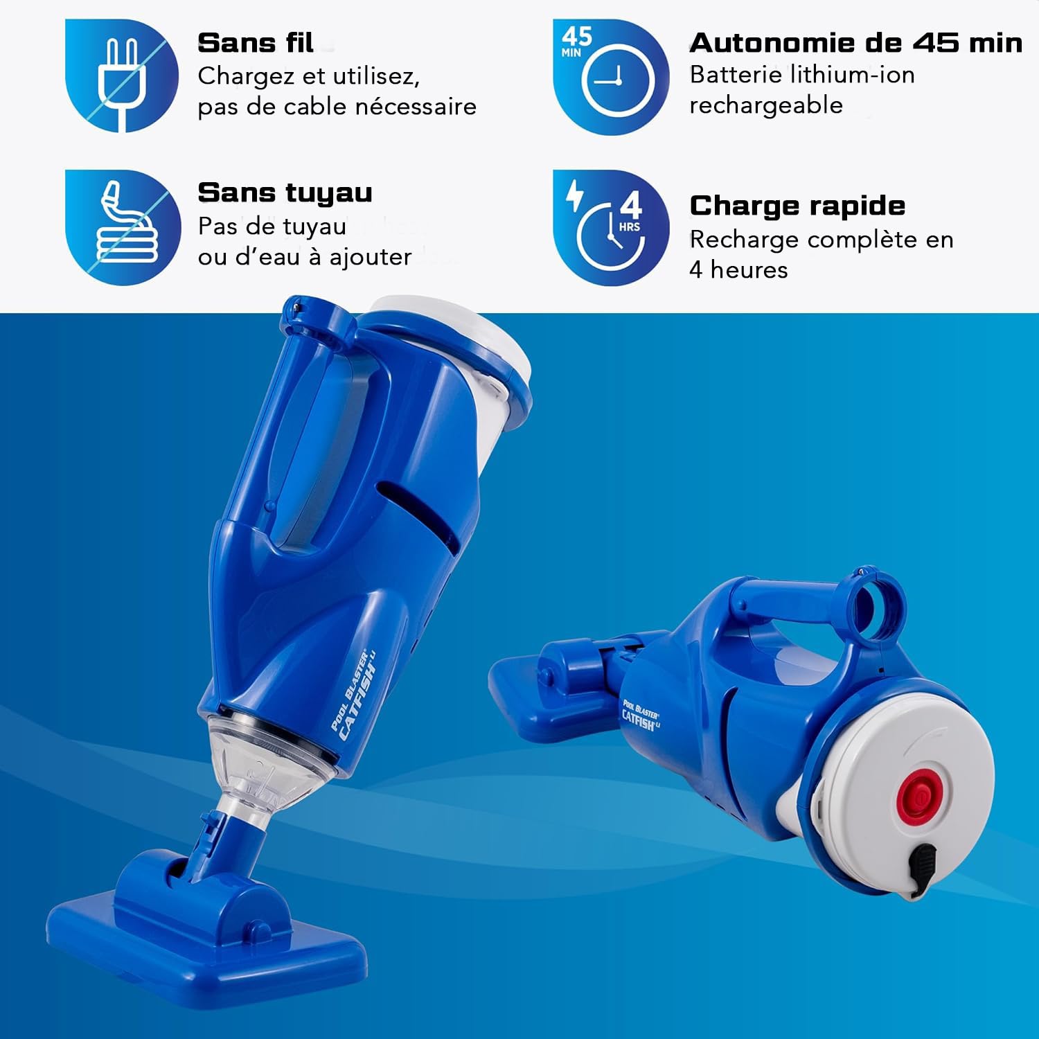 Water Tech POOL BLASTER Catfish aspirateur rechargeable à batterie pour piscine et spa, aspirateur à main avec largeur de tête d'aspiration 19cm