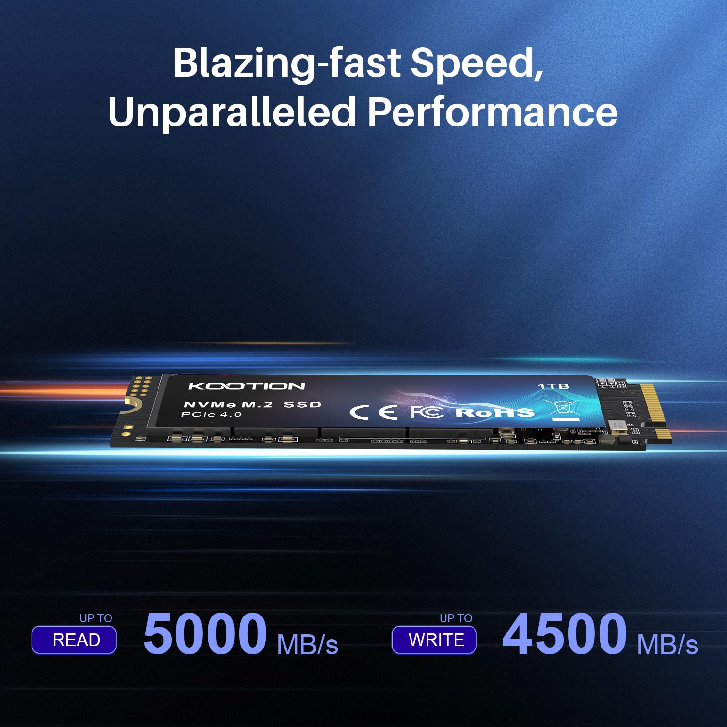 KOOTION 512 GB SSD M.2 PCIe NVMe 4.0 SSD Interno ad alte Prestazioni, fino a 5000MB/s, Compatibile con Laptop e Desktop, SSD di Espansione per il Gioco, Unità a Stato Solido Interna per il Nero