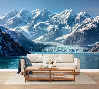 Wall Mural Peel and Stick Glacier Bay cruise Alaska nature landscape Glacier Bay National Park Large Wallpaper Self Adhesive Contact Paper Removable 3D Wall Sticker for Living Room Bedroom 69"x96"