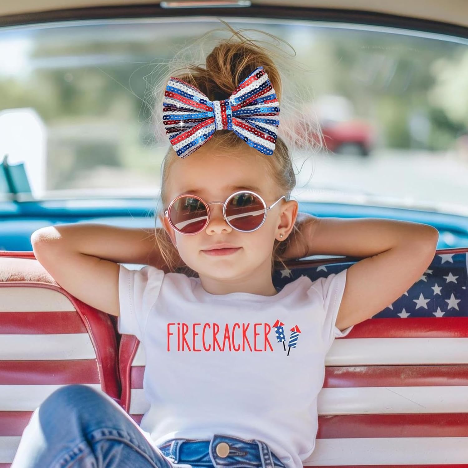 4th of July Stripes Hair Clips Cheer Sequin Bows Hair Clips Glitter Girls Big Bows Red Blue Alligator Clips Independence Day Hair Accessories for Little Girls Toddler Kids