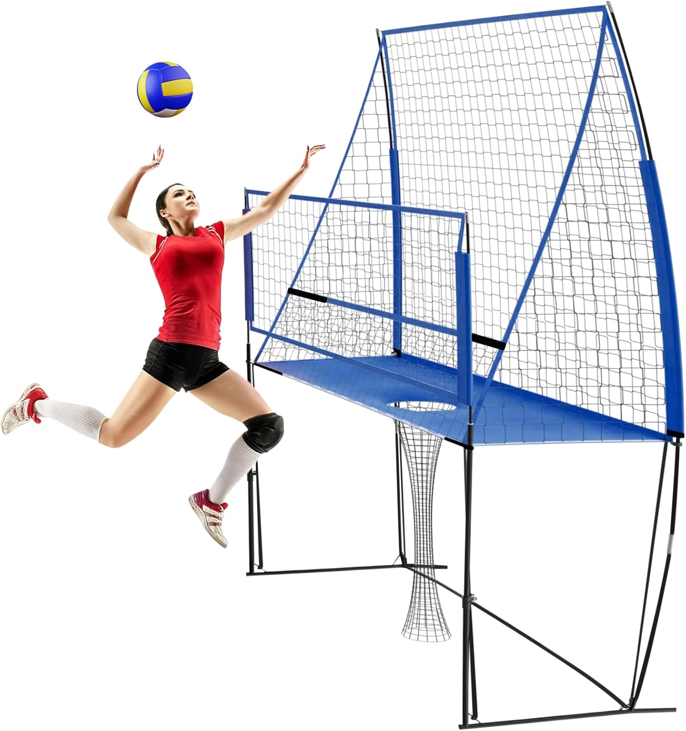 Volleyball Training Net, Adjustable Height Practice Net with Carrying Bag, Blue Volleyball Trainer Equipment Nets for Home, Gymnasium, School, Playground