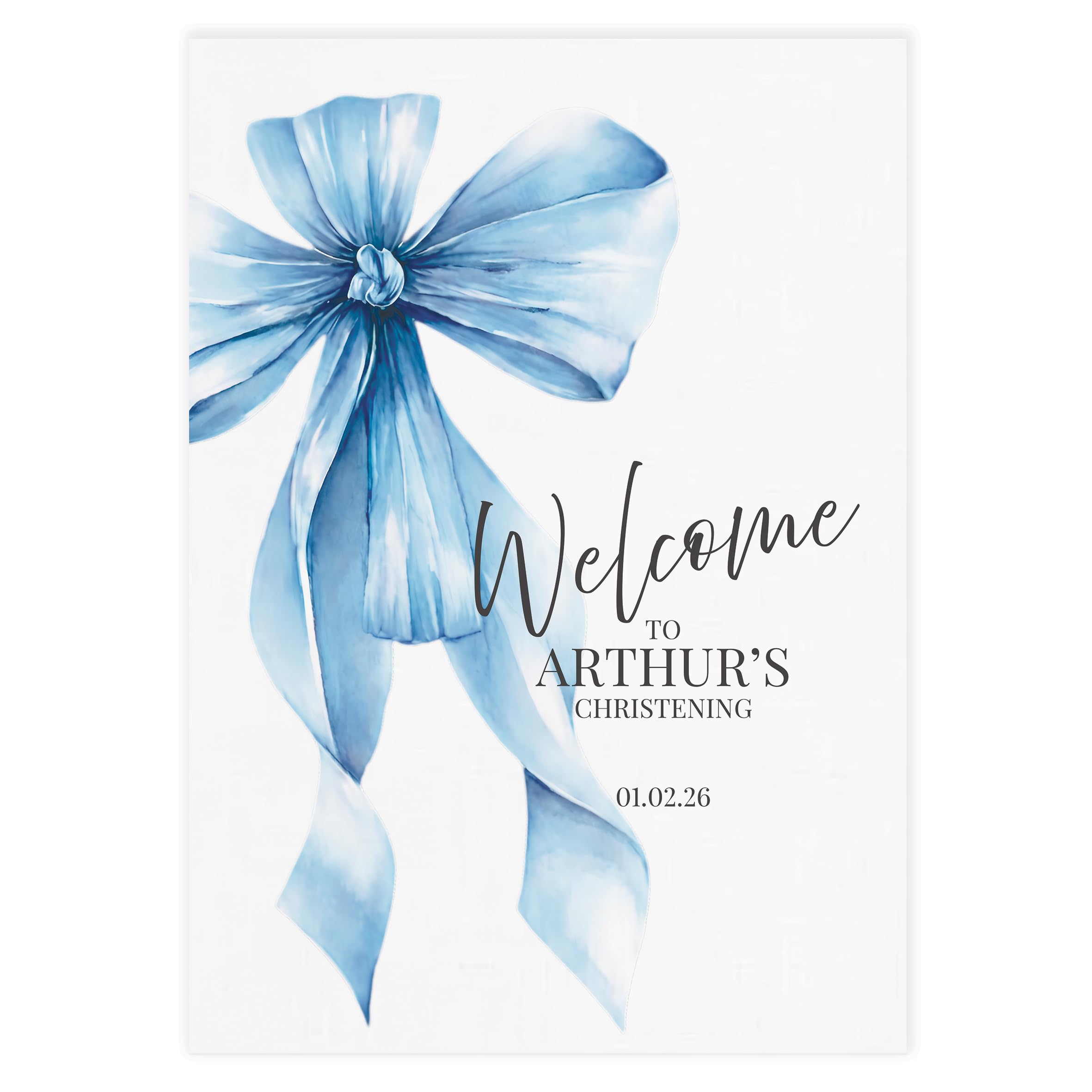 Personalised Welcome Poster for Christening/Baptism/First Holy Communion, Bow Theme (Blue, A2)