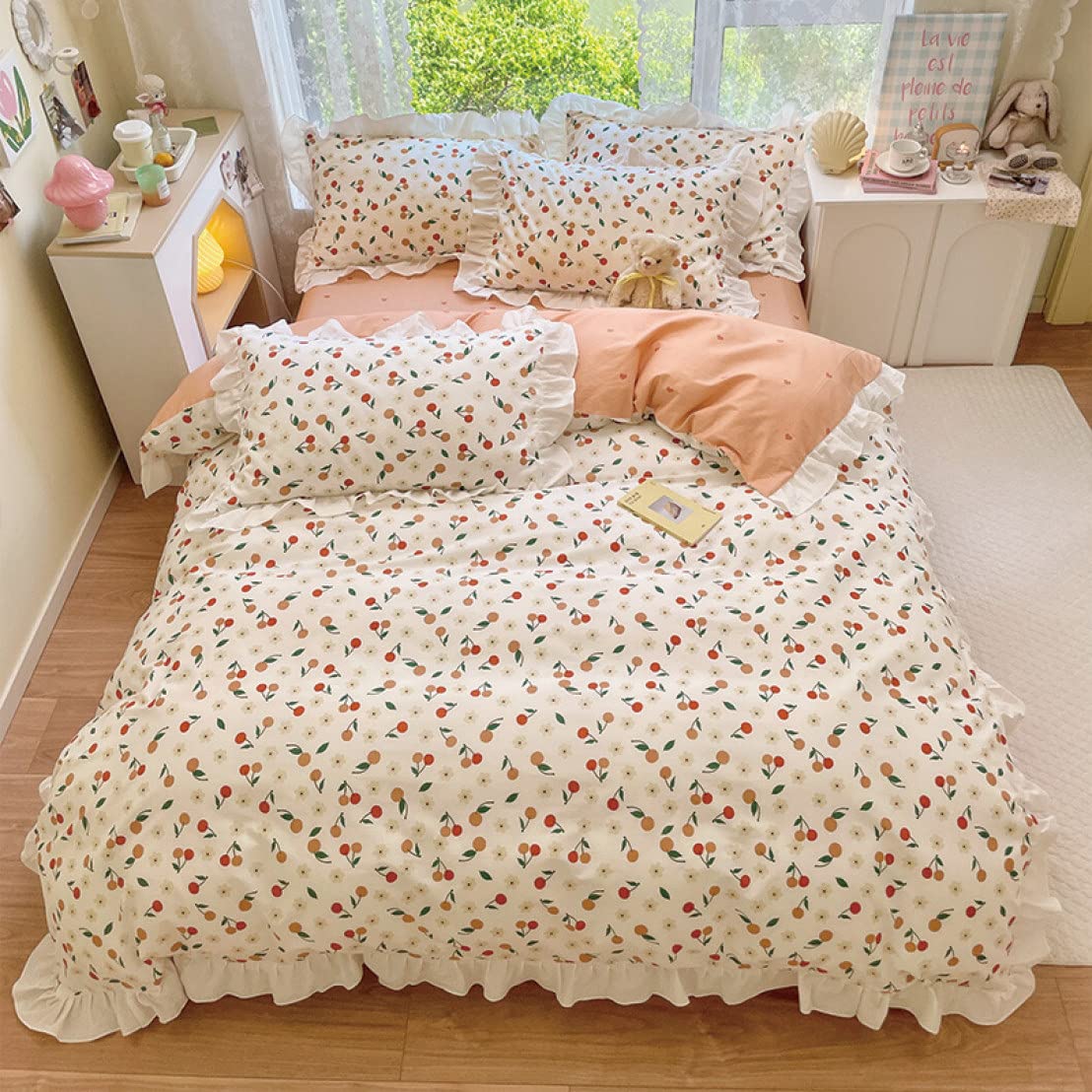 寝具4点セット シングル ダブル クイーン フリル 花柄 上品 Amazon｜布団カバー シングル 3、4点セット春夏秋冬 布団セット フリル