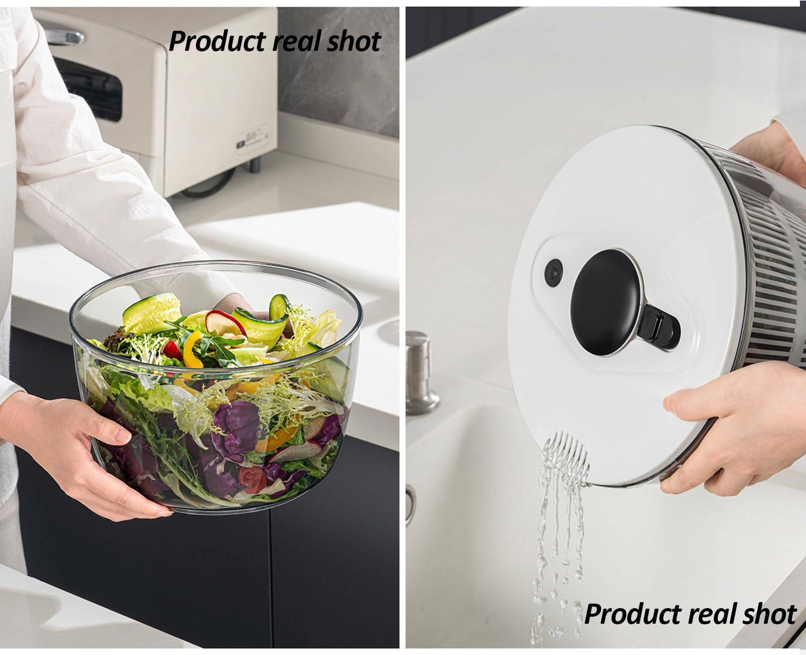 Essiccatore per Lattuga, Grande capacità 3l, Disidratazione con Una Sola Mano, Pulsante di Freno Rapido, Preparazione di Insalate Sane (3l)