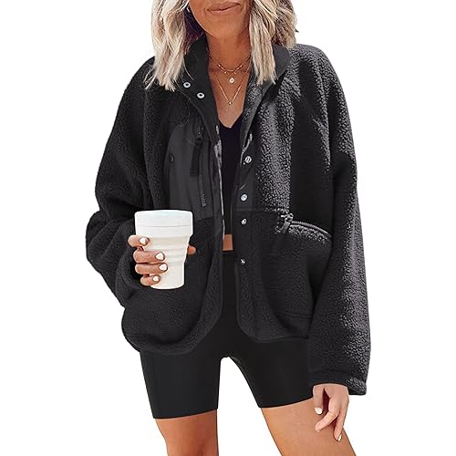 Nirovien Womens Fuzzy Fleece Jacket Button Down Sherpa Coats Casual Winter Warm Outwear with Pockets
