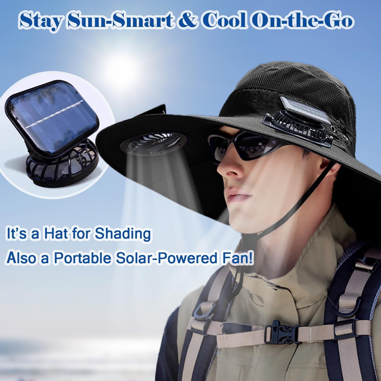 Solar Powered Fan Hat with 2 Fans,Unisex Bucket Hat,Wide Brim Sun Hat for Outdoor Fishing,Hiking,Gardening& Sunbathing