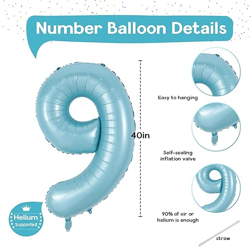 Vista 530 de Globos de 40 pulgadas, globo azul claro número 4, helio autoinflable de aluminio azul bebé para niños de 40 a 15 años, decoraciones de fiesta