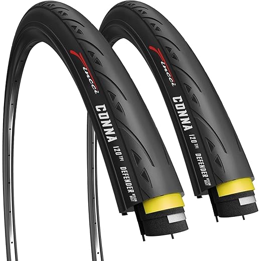 Fincci Conna Tires 700x25c - Foldable Slick Tires 25-622, 120 TPI with Puncture Protection Nylon 1 mm, for Road, Race & Adult Bike, Electric & Touring Bicycle – Pack of 2