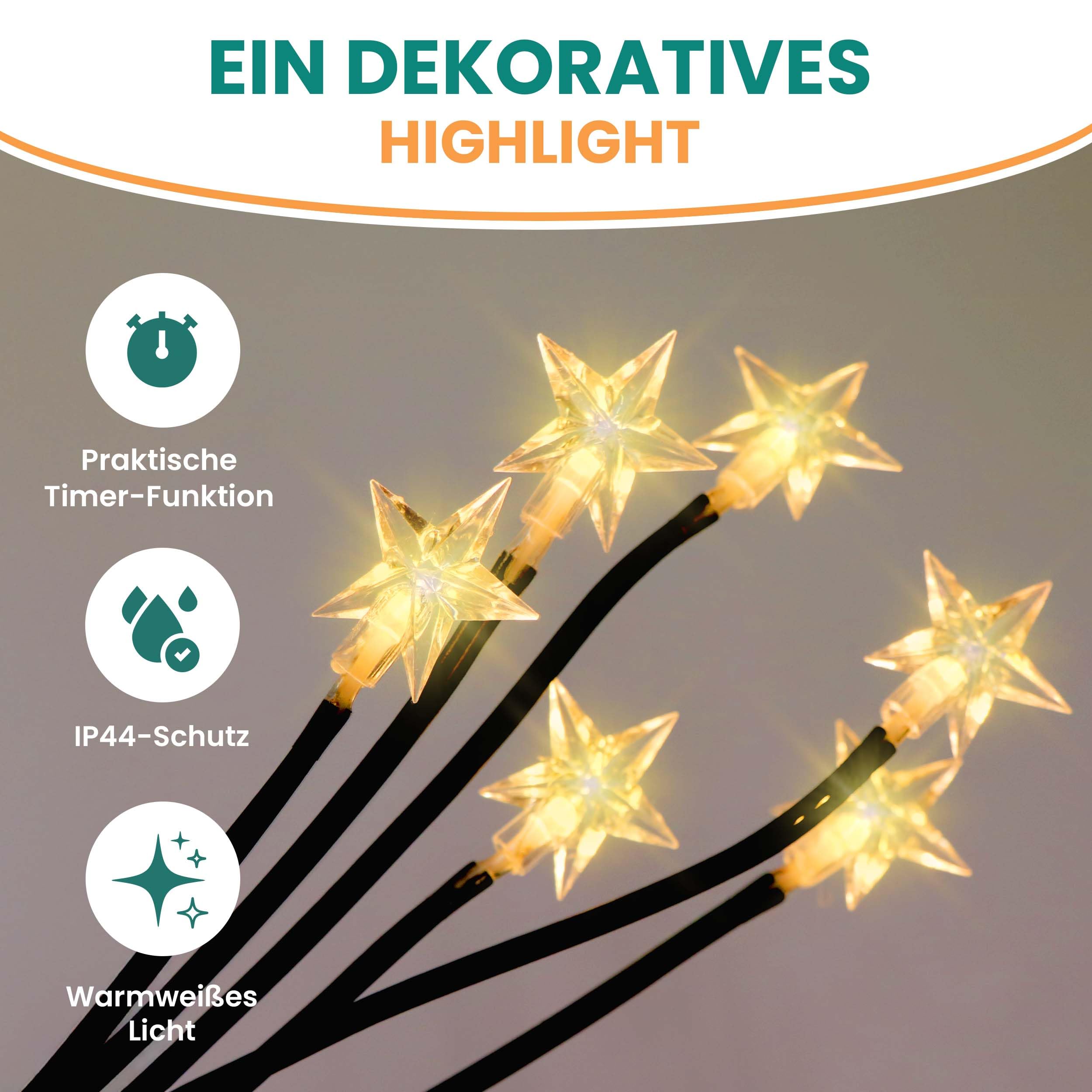 Gartenpirat LED Gartenstecker 5er Set warmweiß leuchtende Sternenstäbe mit Erdspieß Timer-Funktion Außen & Innen Deko Licht für Garten Balkon & Terrasse