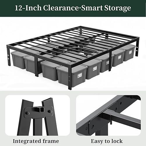 Miniatura 5 de Base de cama tamaño matrimonial, base para cama con plataforma de metal de 14 pulgadas con soporte de listones de acero resistente, no requiere