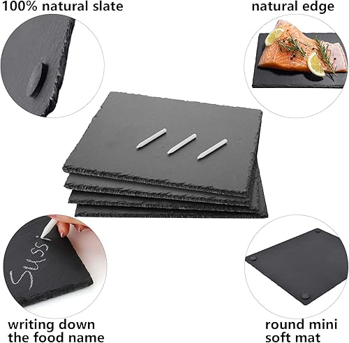 Miniatura 3 de MAPRIAL Tablas de queso de pizarra de 12 x 10 pulgadas paquete de 4 platos de piedra negra tablas de charcutería bandeja de servir plato de queso