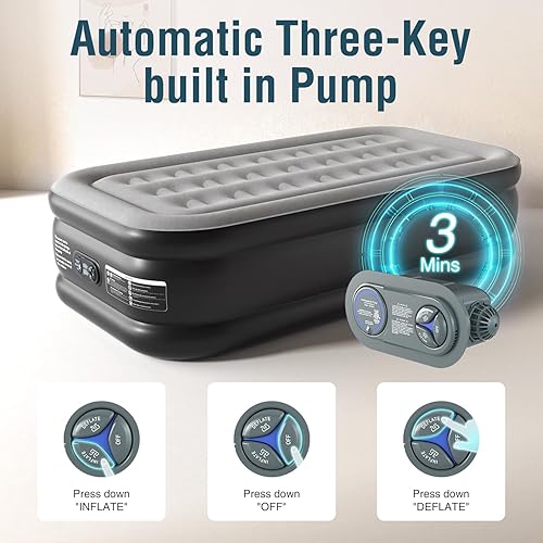Miniatura 7 de Colchón de aire de 18 pulgadas, cama de aire individual con parte superior flocada suave y bolsa de transporte portátil, colchón de aire individual