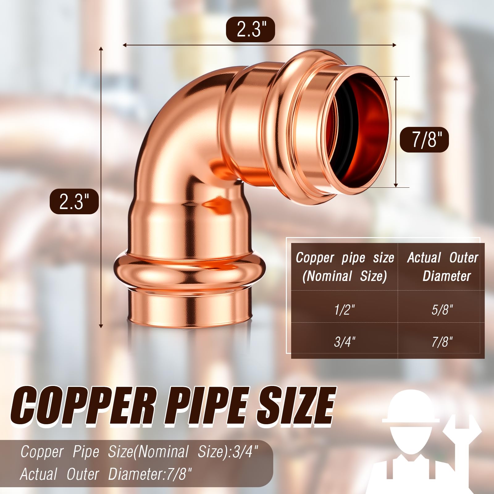 Therwen Accesorios de prensa de tubería de cobre, acoplamiento de codo de 90 grados, sin plomo, adaptador de prensa de codo para fontanería (3/4 pulgadas, color cobre rojo, 15 piezas)