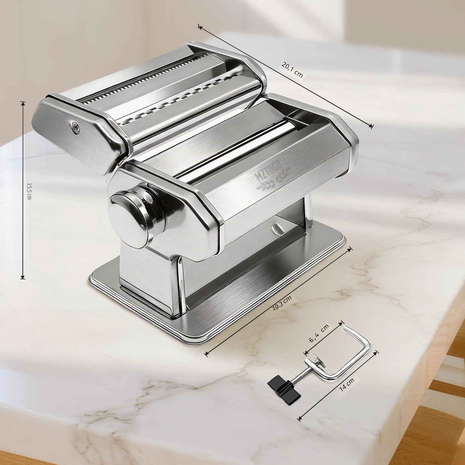 MZTOGR Machine à pâtes et raviolis, lot de 6 pièces en acier de 150 mm avec 9 réglages d'épaisseur réglables, avec accessoire pour raviolis, égouttoir à pâtes
