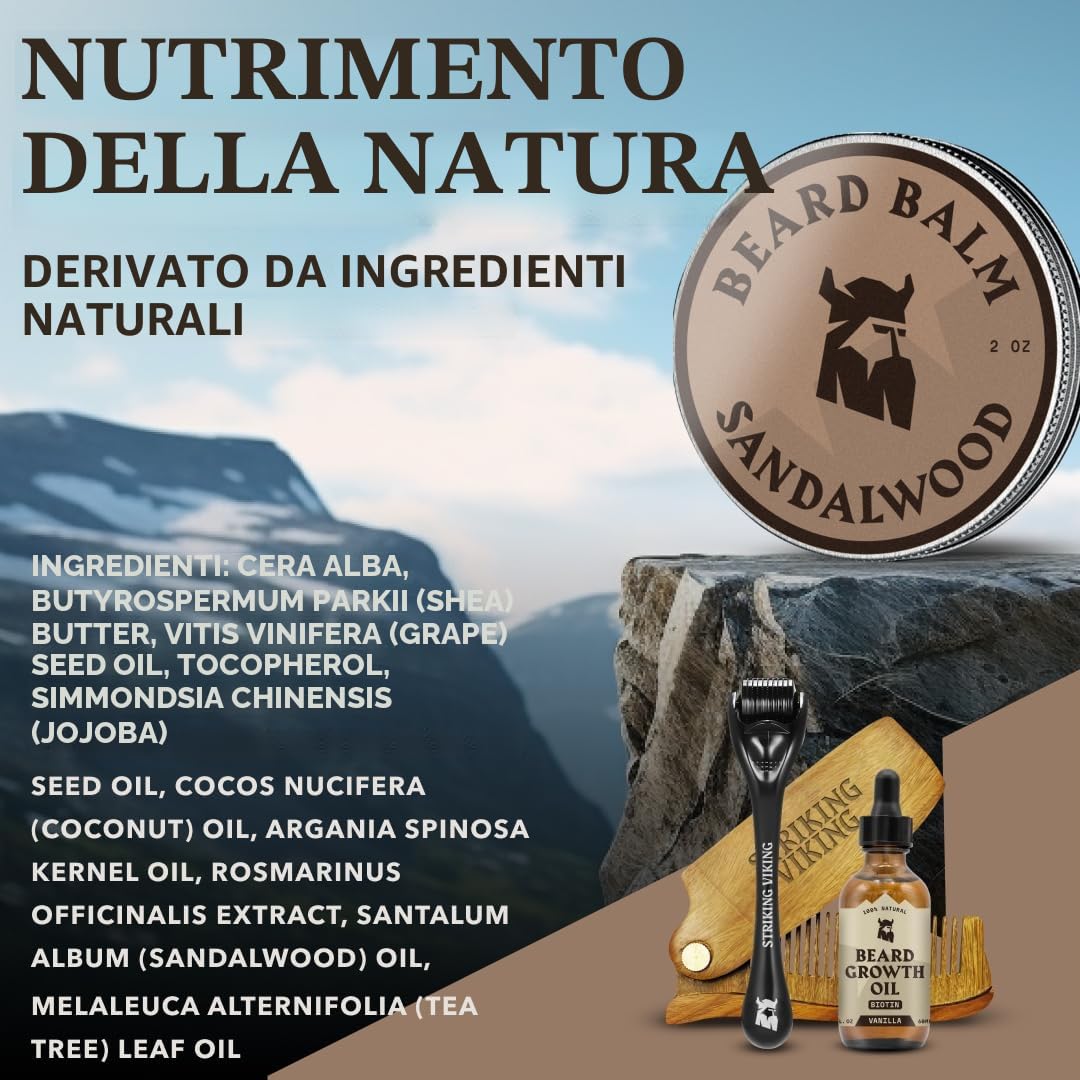 Striking Viking Balsamo per Barba da Uomo - Profumo di Sandalo, 2 Once (59,15 g) - Balsamo Condizionante per Barba Senza Risciacquo e Styling - Realizzato con Oli di Argan e Jojoba di Derivazione