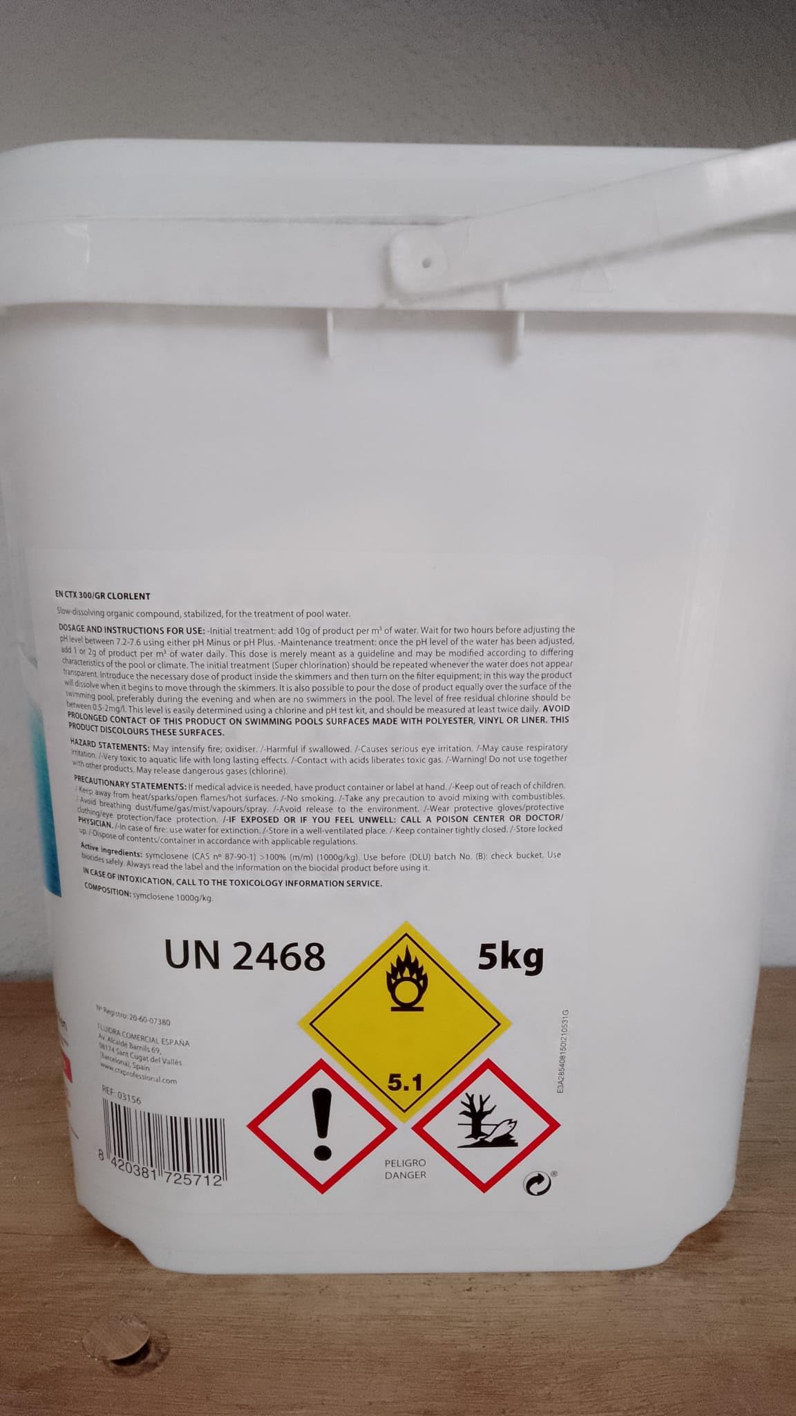 Cloro para Piscinas de la Marca FLUIDRA Modelo CTX 300/GR 5KG TRICLORO GR. - ENVASE Cuadrado