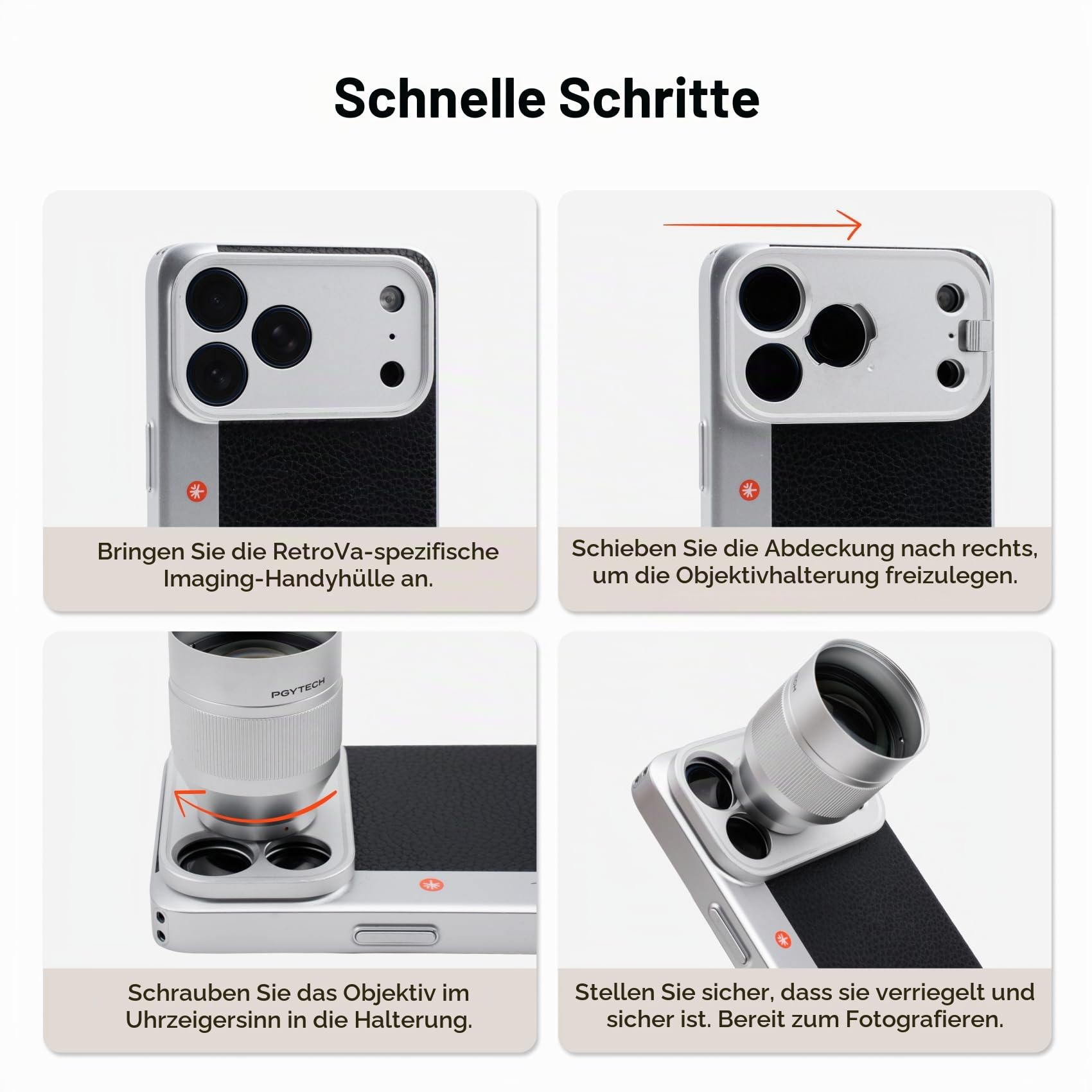 PGYTECH 2X Teleobjektiv für iPhone 17 Pro, RetroVa Vintage Imaging Kit mit Objektiv-Adapterring & Tasche, Professioneller Optischer Extender für Kinoreife Fernaufnahmen
