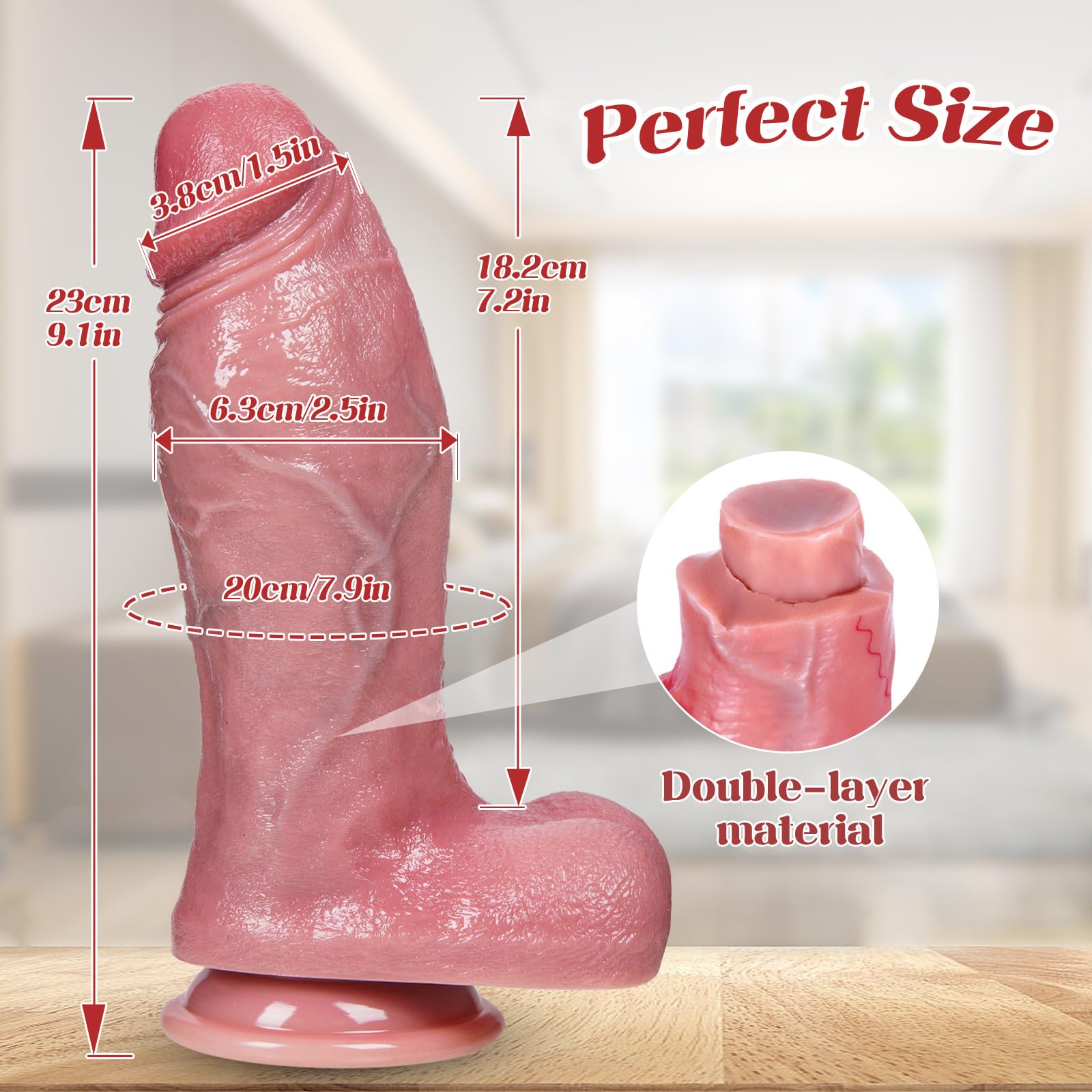 Dildo Consolador Extra Grande Grueso Anal 6,3 cm Diámetro Plug con Ventosa, Consoladores XXL 23 cm Silicona Dual Realista Pene, Ducha G-Spot Strap-On Juguetes Sexuales para Mujer Hombre