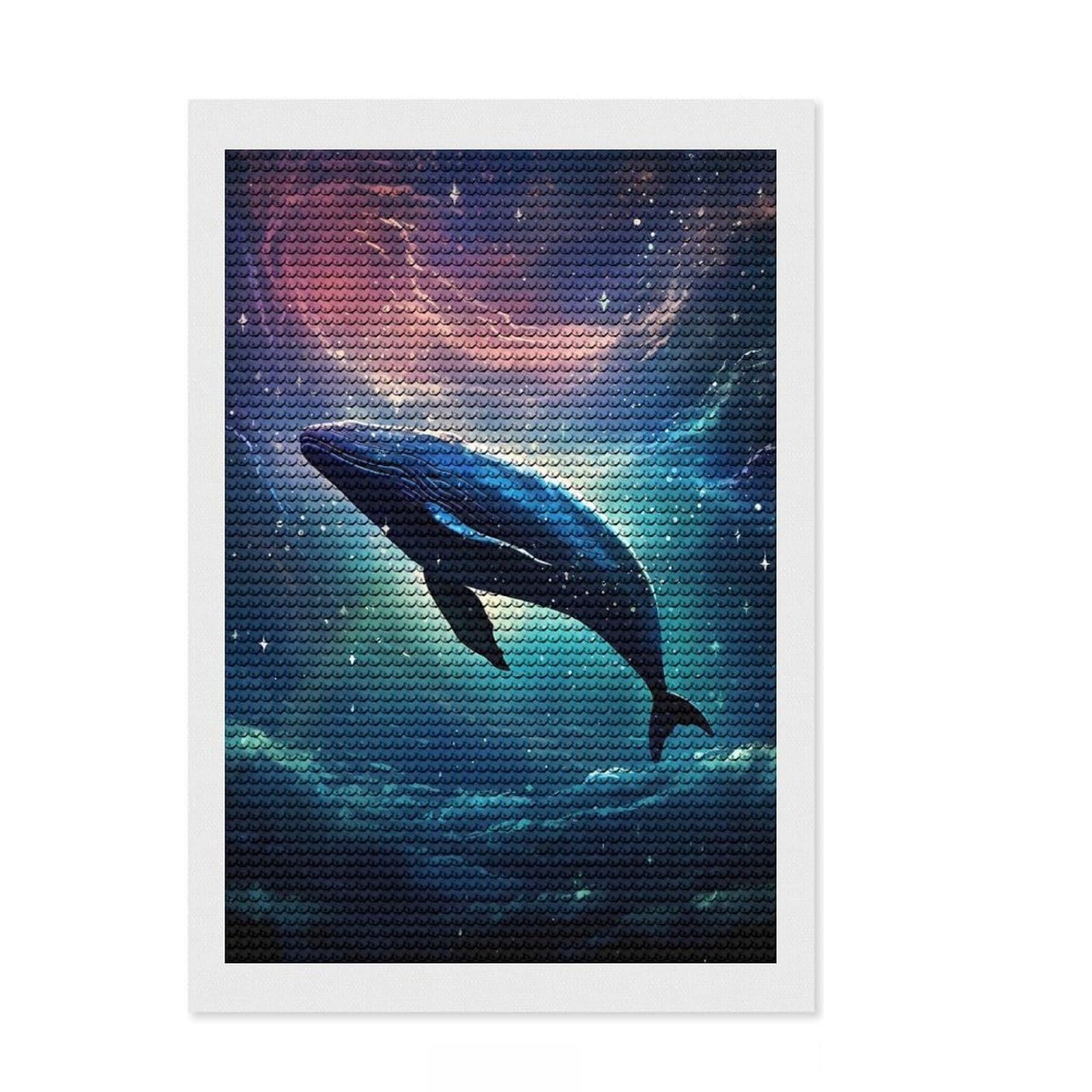 Junmoney Cosmic Starry Whale Diamond Art Canvas 8"x12", Home Wall Decor, for Craft Lovers, Stress Relief Craft, Holiday Gift Idea