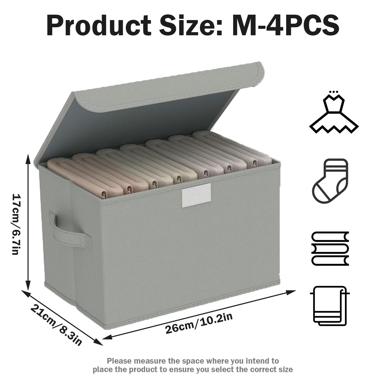 Caja de almacenamiento con tapa, juego de 4 cajas de almacenamiento plegables con asas, 26 cm de largo x 21 cm de ancho x 17 cm de alto, tela no tejida, almacenamiento para ropa, juguetes, libros