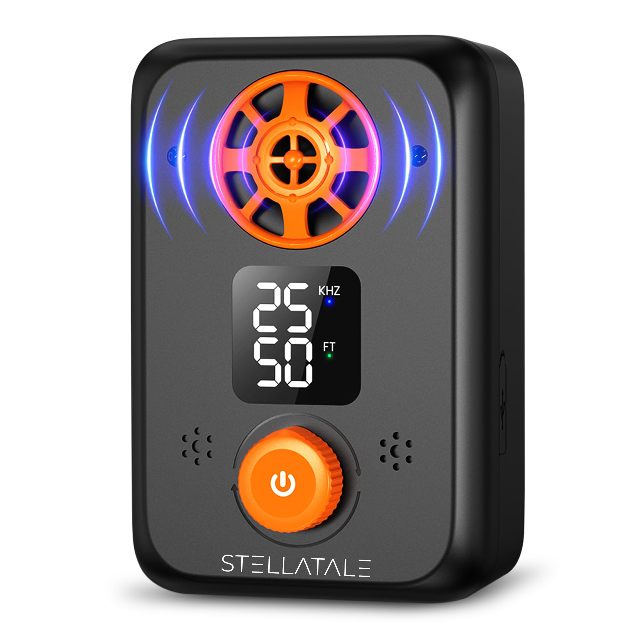 Stellatale Ultrasonic Dog Barking Silencer, 5 Modes, Rechargeable, 50 Ft Range, Indoor & Outdoor Use, Black and Orange