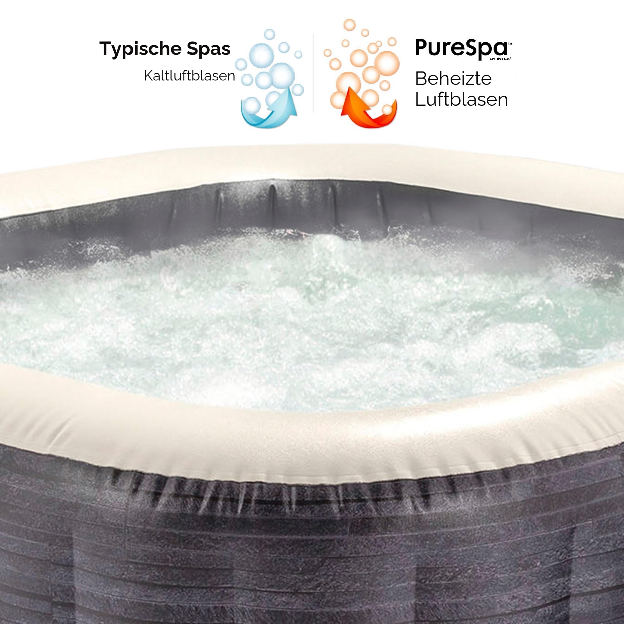 INTEX PureSpa Greywood Deluxe In- & Outdoor Whirlpool aufblasbar für 4 Personen 795 L (145 x 71cm) Inkl. Wasserenthärtungs- & Salzwassersystem - 140 Massagedüsen - Heizsystem - APP Steuerung & LED