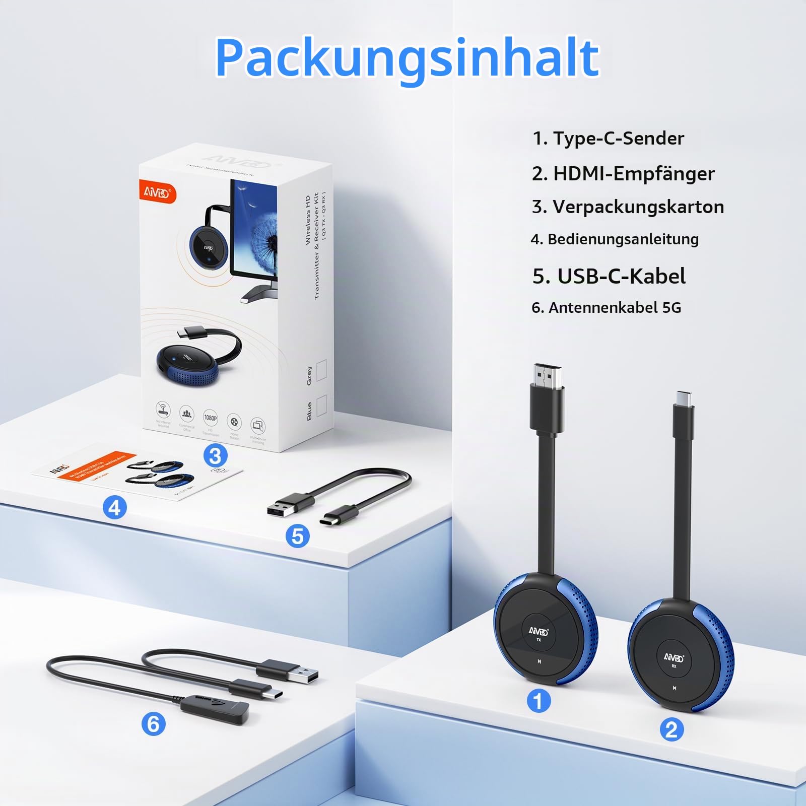 5.8G USB C Wireless Transmitter 165FT/50M USB-C Transmitter HDMI Drahtlos übertragen, HDMI Funk für Laptop, i-Phone 15, TV Box, Kamera zu Monitor, Projektor,TV (TX Needs to be Used with the RX)