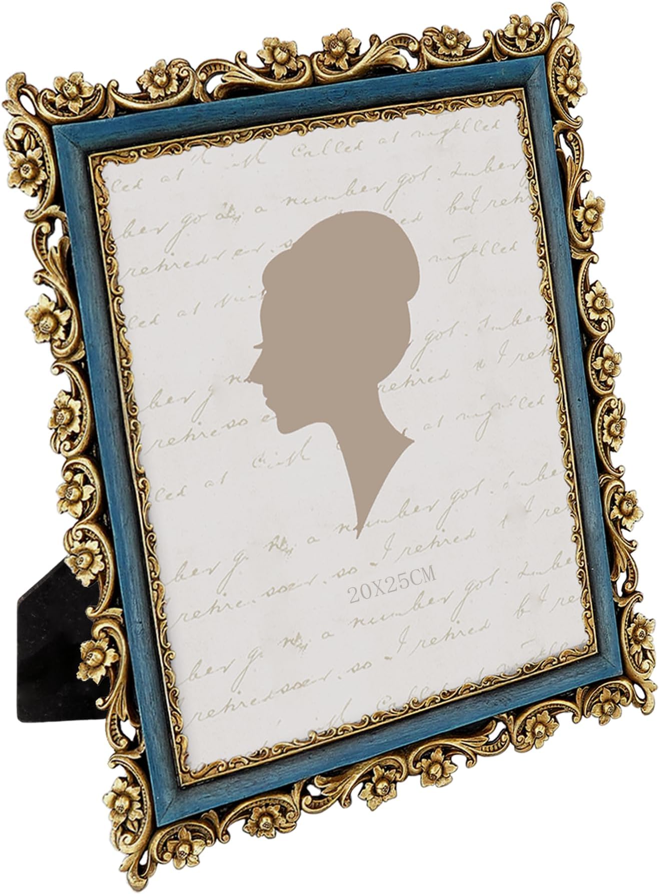 Sunlit Large Vintage Picture Frame 8x10 Inch, Indigo Antique Photo Frames with Glass Front, Ornate Photo Display, Tabletop Wall Hanging, Gift Ideas, 20x25 cm