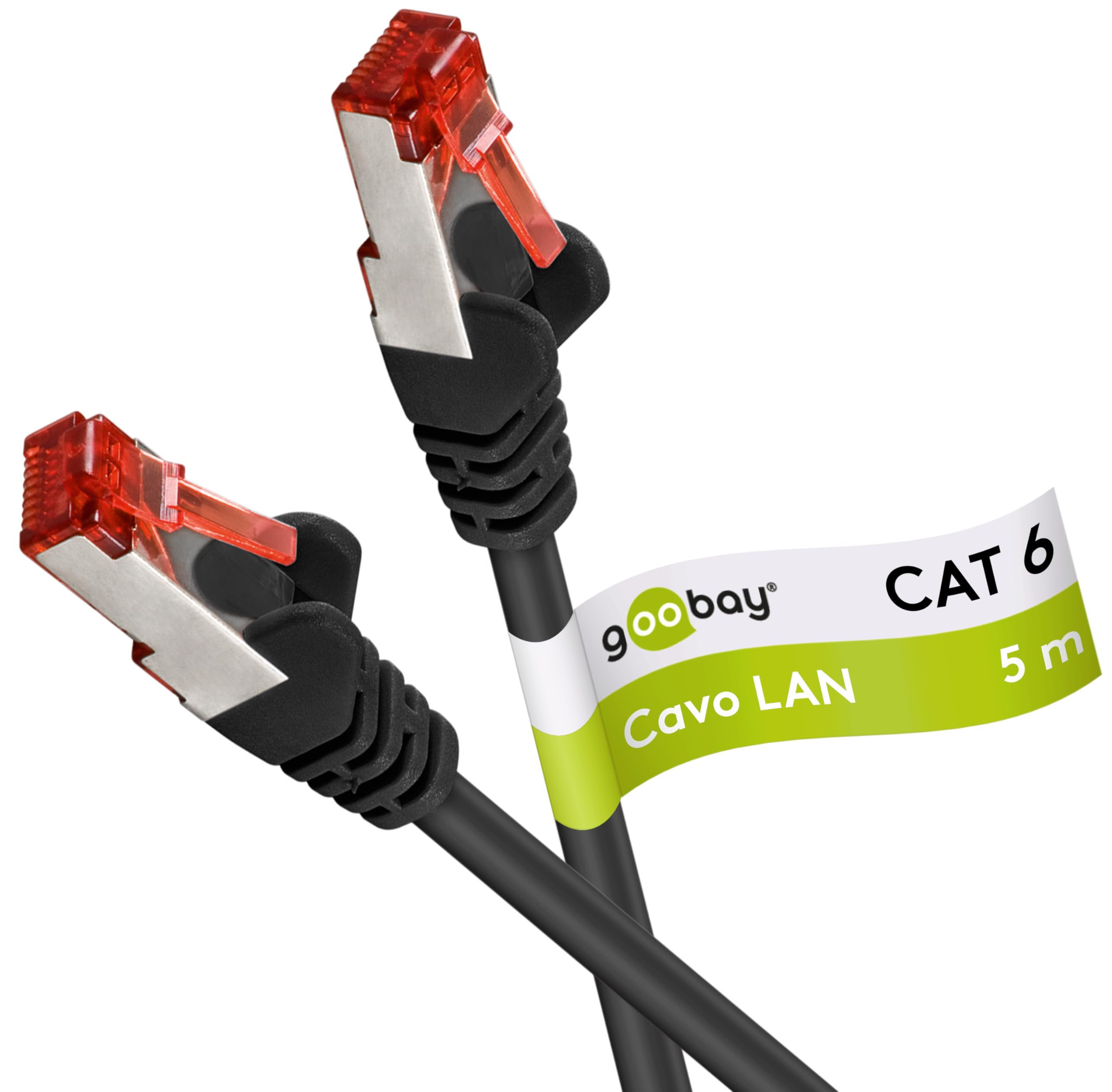 Goobay 92749 Cavo di rete Lan CAT 6 per Gigabit Ethernet S-FTP Cavo patch a doppia schermatura con spina RJ45, 5 m, nero