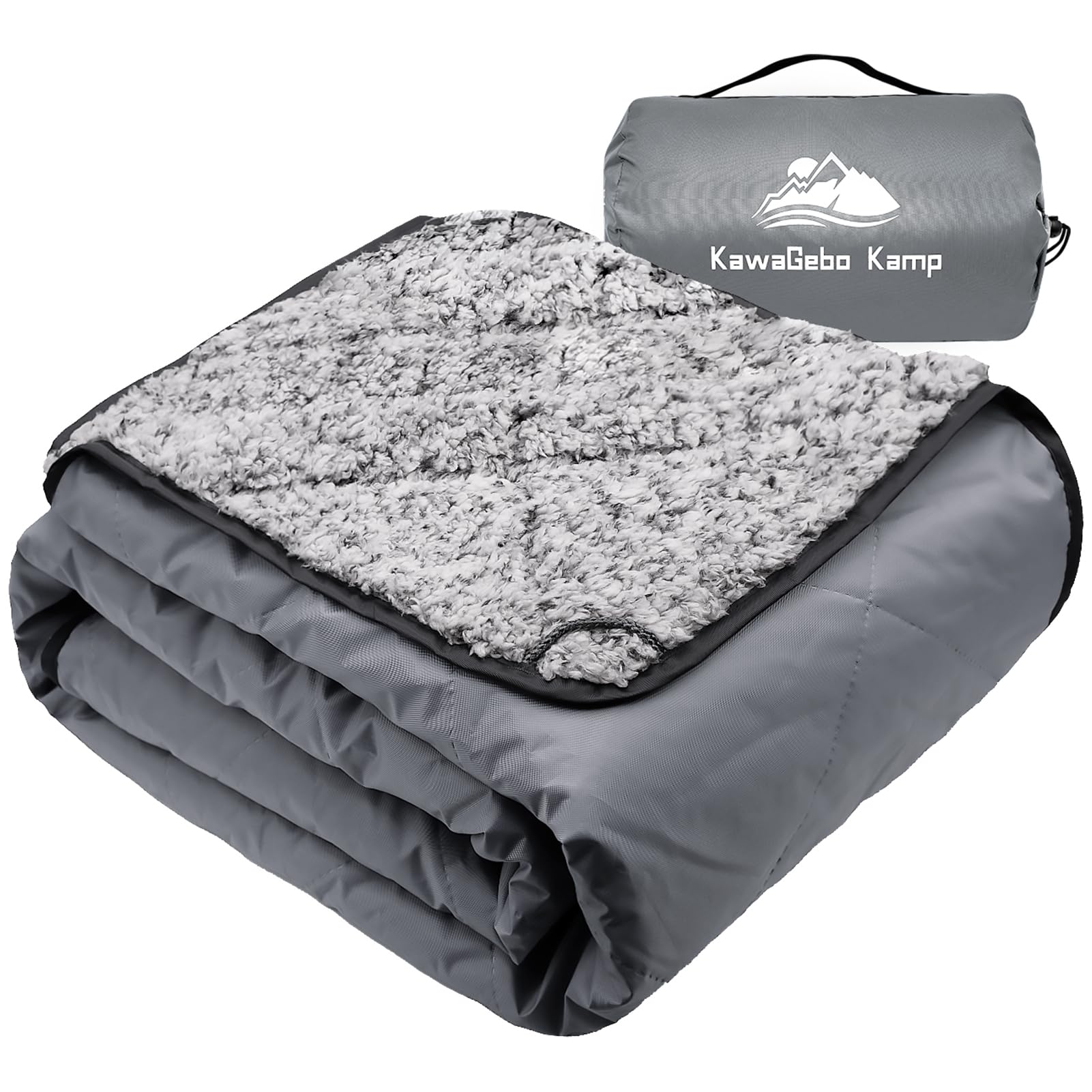 KawaGebo Kamp Sherpa Warm Outdoor Camping Blanket - Waterproof Stadium Blanket for Cold Weather, Camp, Sports Mom and Concert - Camping Quilt 80" X 58