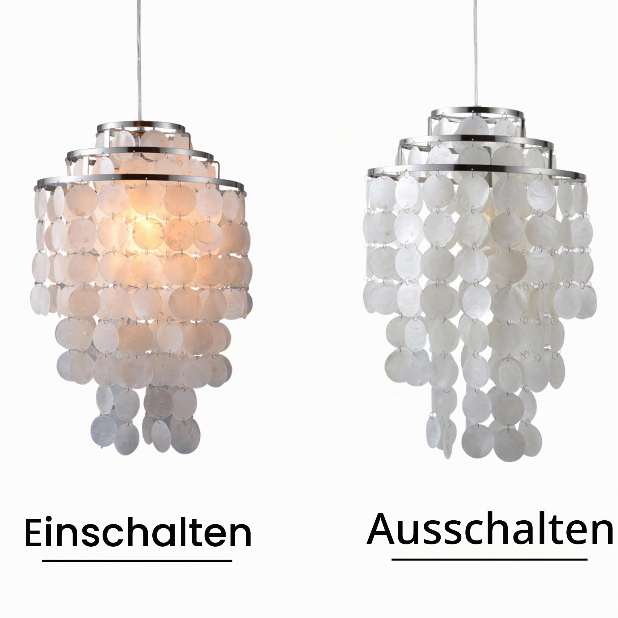 Muschel Pendelleuchte Höhenverstellbar, Hängeleuchten E27 Einflammig, Windspiel Kronleuchter für Wohnzimmer, Schlafzimmer, Esstisch, Kücheninsel