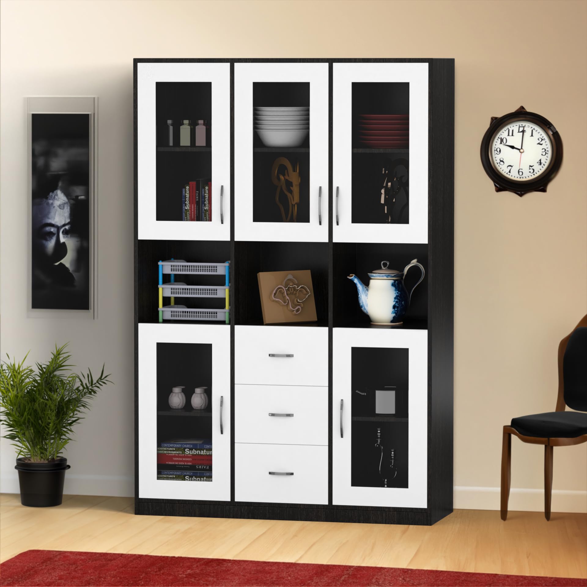 NEEHV HOME Wooden Leo Wooden Bookshelf for Living Room | Bed Room (Wenge and Frosty White, 40 X 120 X 180)-picture-24