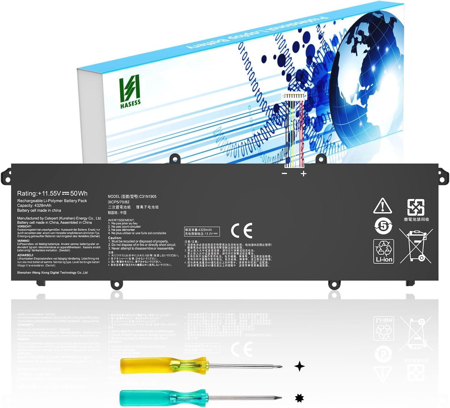 C31N1905 Batteria compatibile con Asus VivoBook S13 S333JA S333EA S330FA S330UA S14 M433IA S433 S433F S433FL S433FA S15 M533IA S533FL S533FA S533EQ S533EA Serie 3ICP5/70/82 0B200-03580200