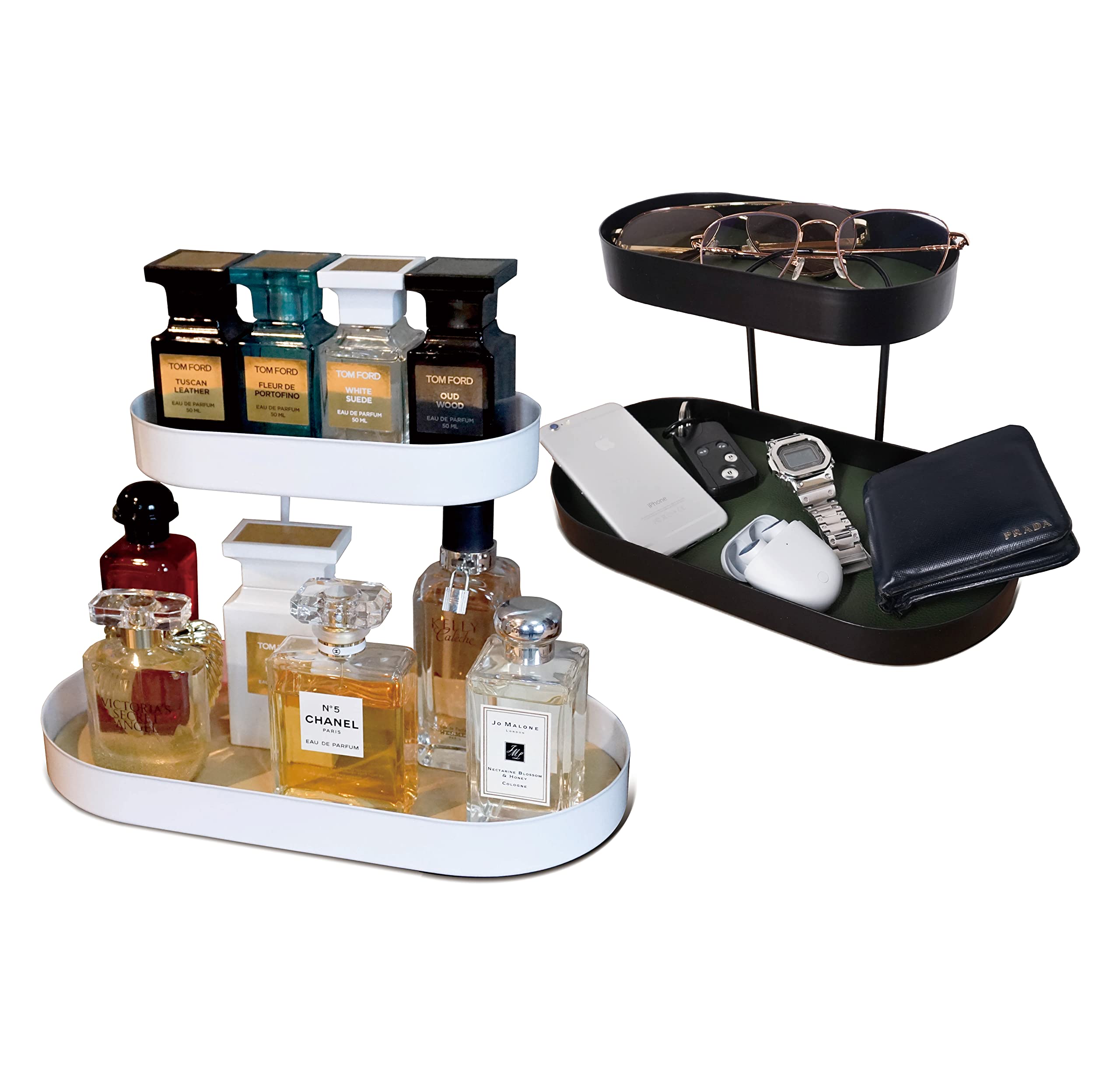 JM Metal Organizer, Set of 2, Black & White, Cologne Organizer for Men, Perfume Holder, Perfume and Lotion Organizer, Perfume Display Stand, Perfume Trays, Perfume Organizers and Storage, EDC Tray