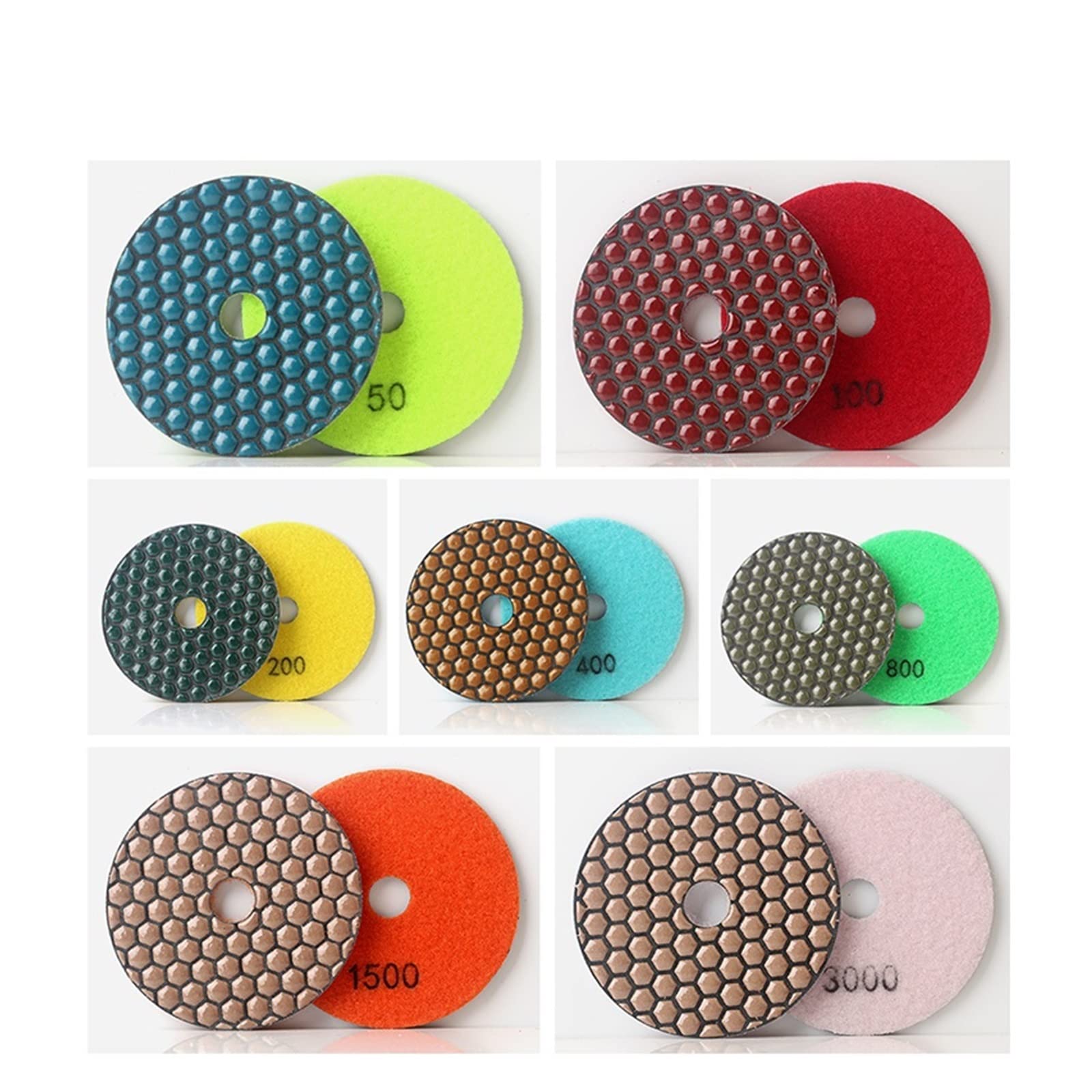 CAREG 4 pulgadas 7 unids/set piedra de pulido en seco hexágono enlace de resina disco de lijado profesional apto for suelo de mármol de granito pulido en seco 100MM Durable ( Color : 1500 , Size : 100
