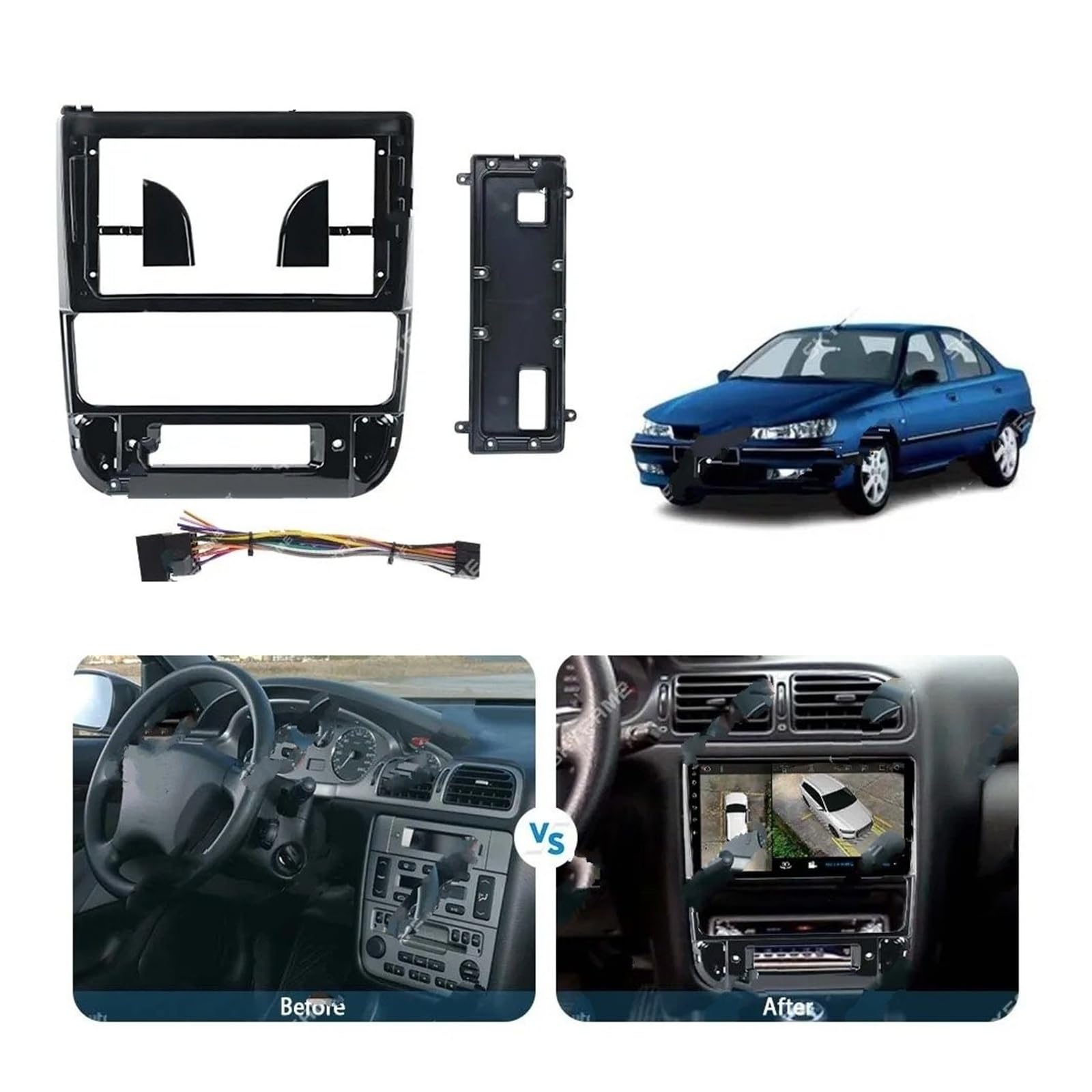 Marco Radio Panel Coche para Peugeot 406 1999 2000 2001 2002 2003 2004 Marco De Coche Adaptador Fascia Kit Panel Ajuste Radio Android Tablero Fascia(Full Set Black)