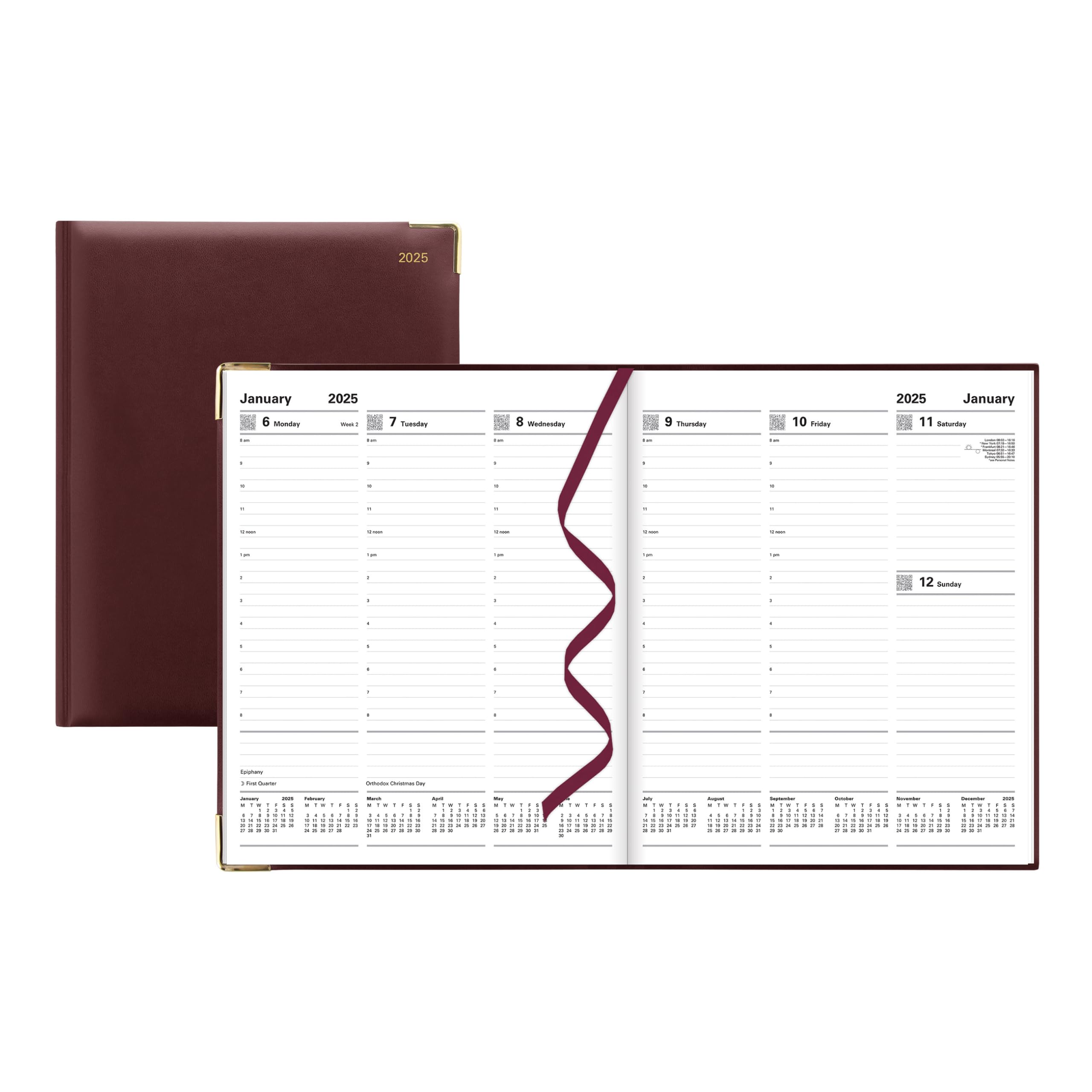 Letts of London Classic Quarto Vertical Week to View Planner 2024 with Appointments, 10.47-inch Height, Burgundy, Office and School Supplies
