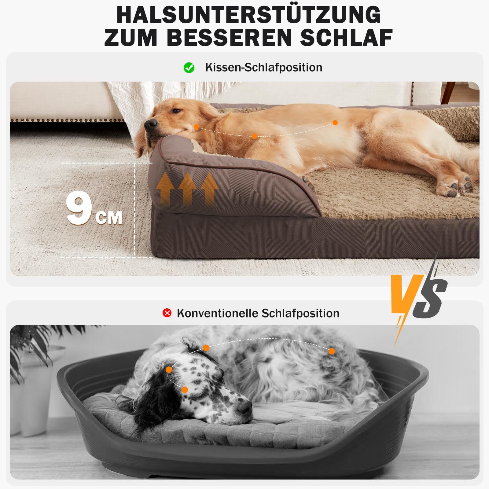 JOEJOY Cuccia ortopedica per cani di taglia media, in memory foam, con divano per cani rimovibile e lavabile, ortopedico, 89x64x17 cm, divano antiscivolo a forma di uovo, marrone scuro