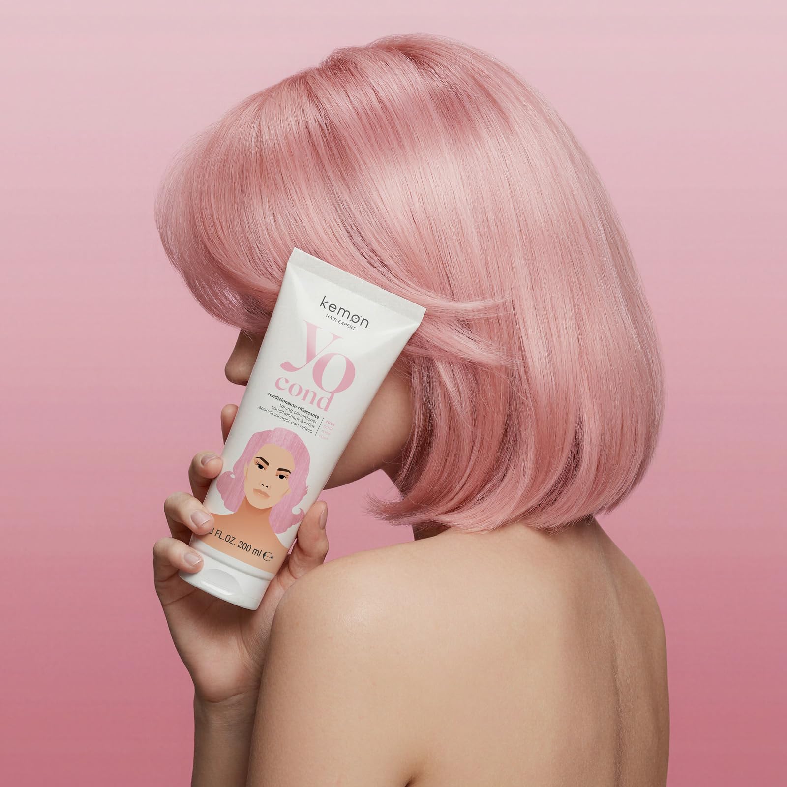 Kemon Yo Cond Rosa - Maschera Riflessante Professionale con Formula YoVeg e Velian Complex, Nutre e Illumina i Capelli in 3 Minuti, 88% Ingredienti Naturali, 200 ml
