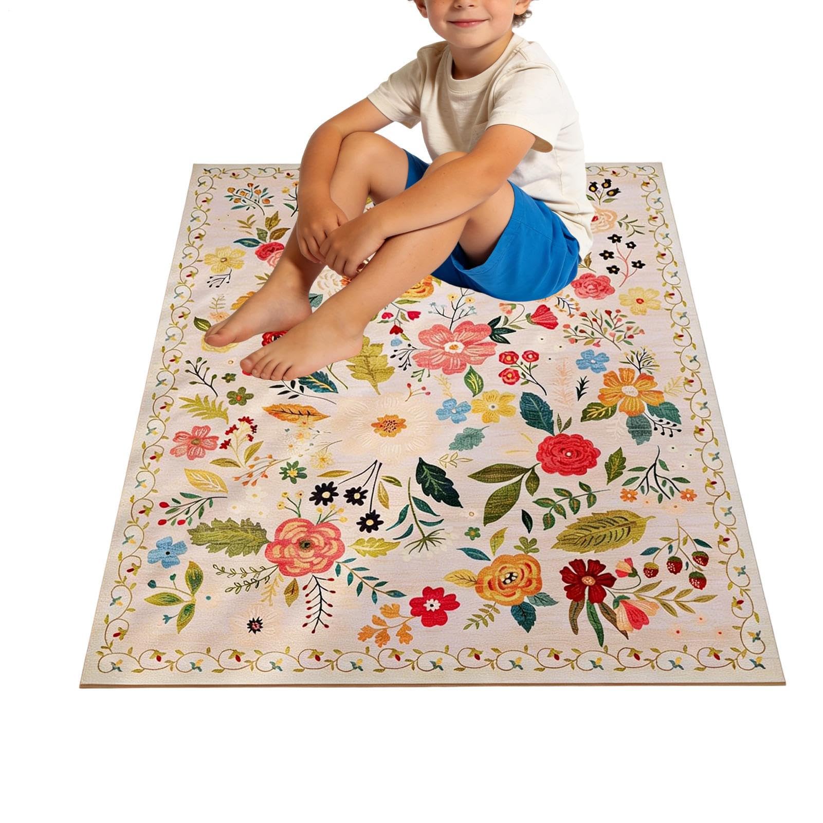 Tapis style boho 160x200 cm grand tapis facile à nettoyer pour salon